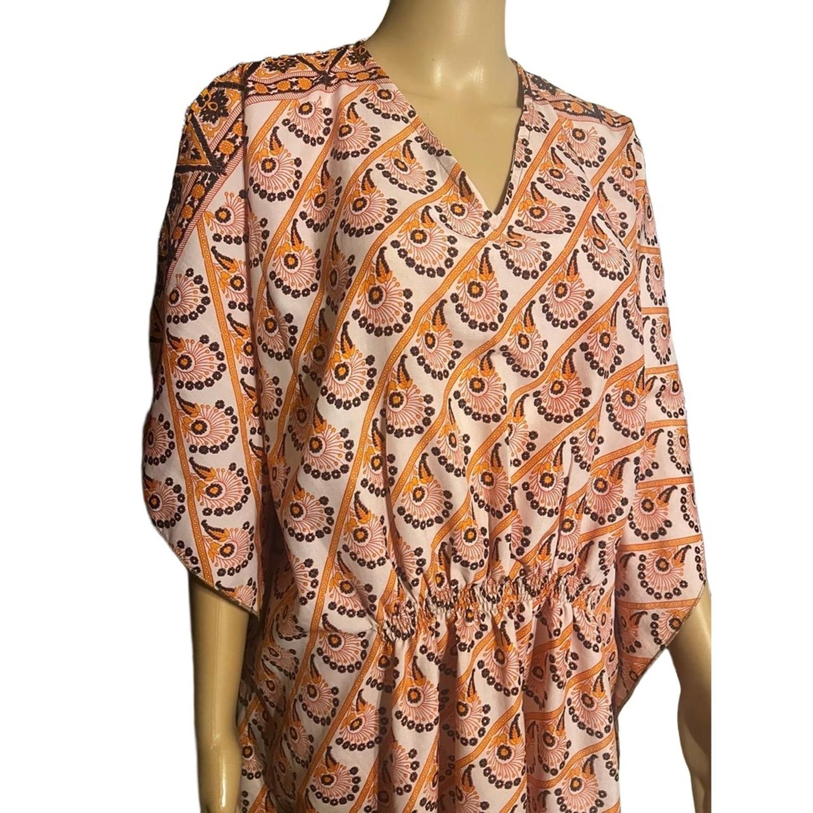 Other Kaftan Dress OSFM Pink Orange Bohemian Elastic Cinch Flowy Size ONE SIZE - 5 Thumbnail