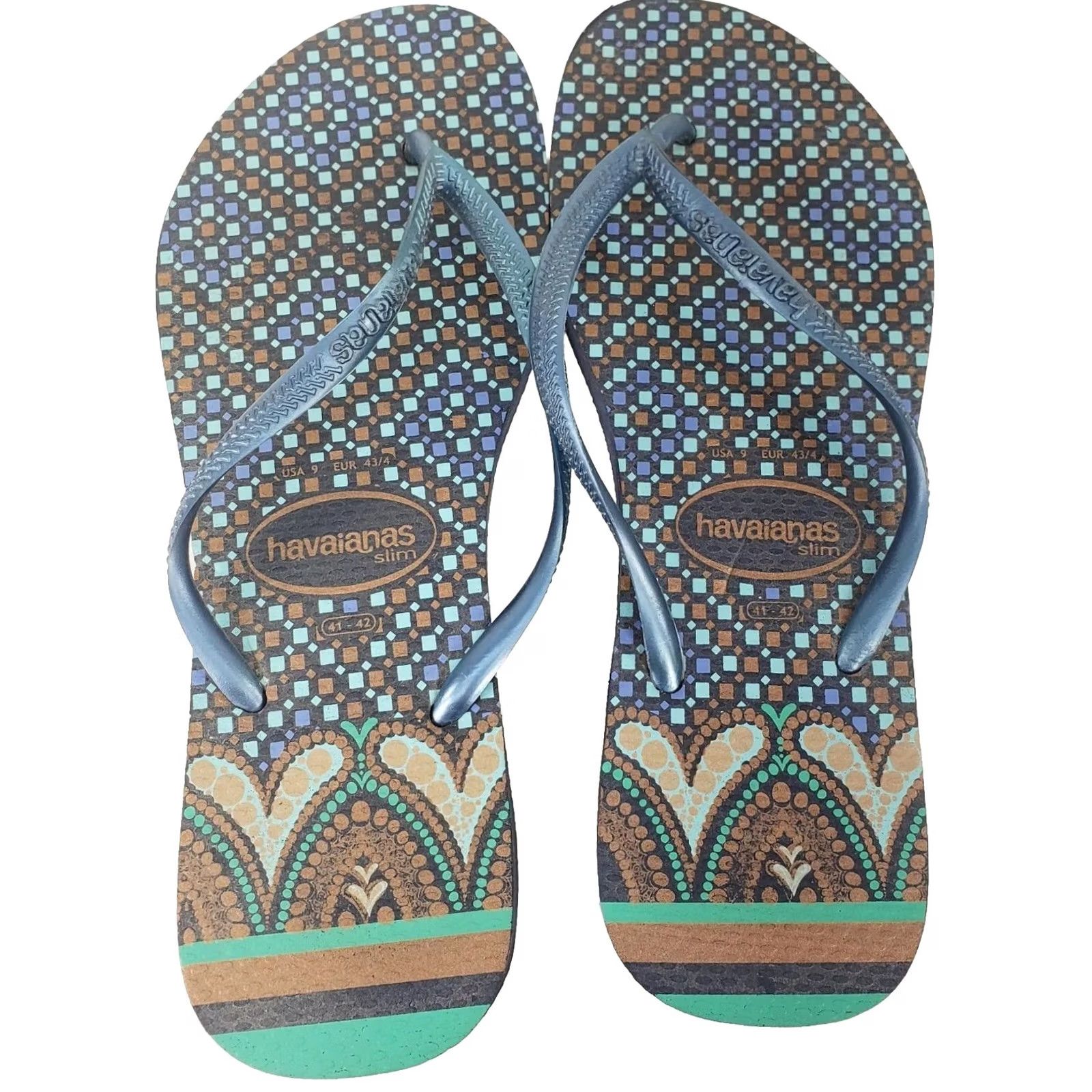 Vintage Havaianas Slim Crystal Sandal WOMEN'S Flip FLOP Thong Blue Grey Turquoise Sz. 9 Size US 9 / IT 39 - 7 Thumbnail