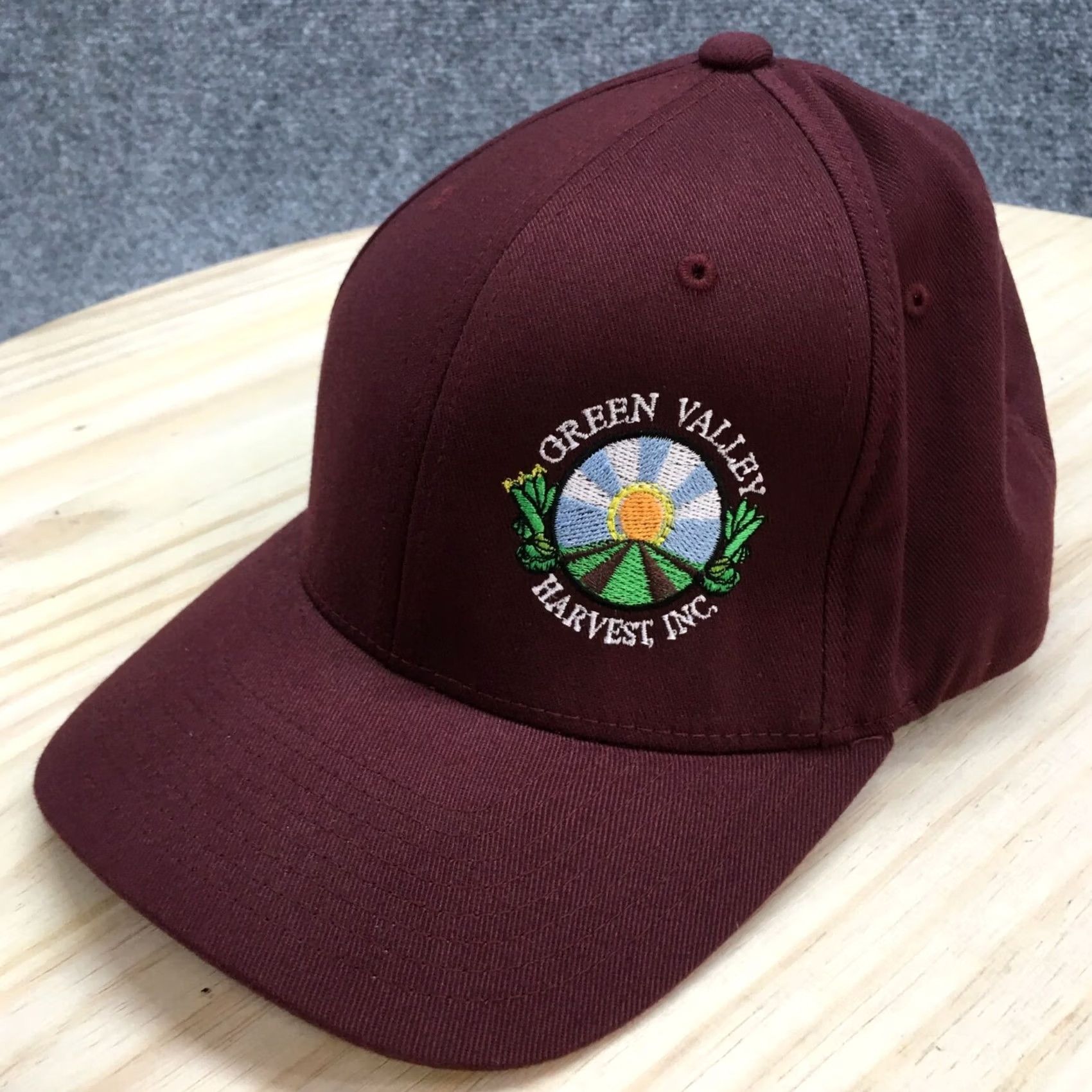 Vintage Green Valley Harvest Flat Cap Mens L XL Maroon Flexfit Yupoong Size ONE SIZE - 2 Thumbnail
