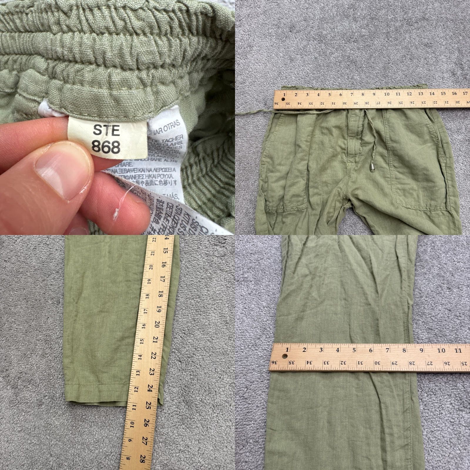 Zara Zara Pants Womens Linen Ankle Straight Leg Elastic Waist Green Medium Casual Travel Size 32" / US 10 / IT 46 - 8 Thumbnail