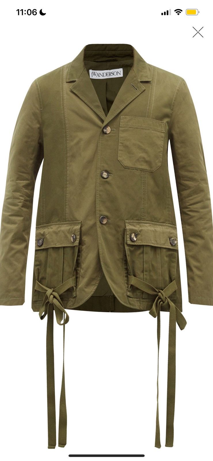 image of J W Anderson J.w Anderson Green Jacket With Ties, Men's (Size 46R)