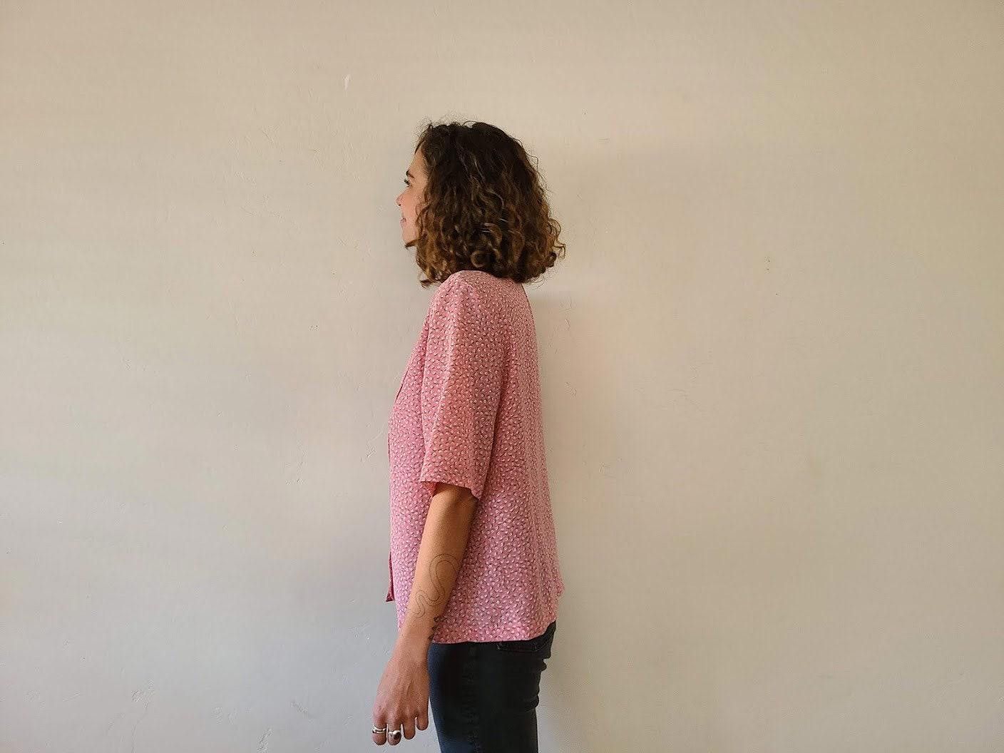 Designer Vintage 80s Pink Blouse 1980s Eighties Floral Button up Size M / US 6-8 / IT 42-44 - 4 Thumbnail