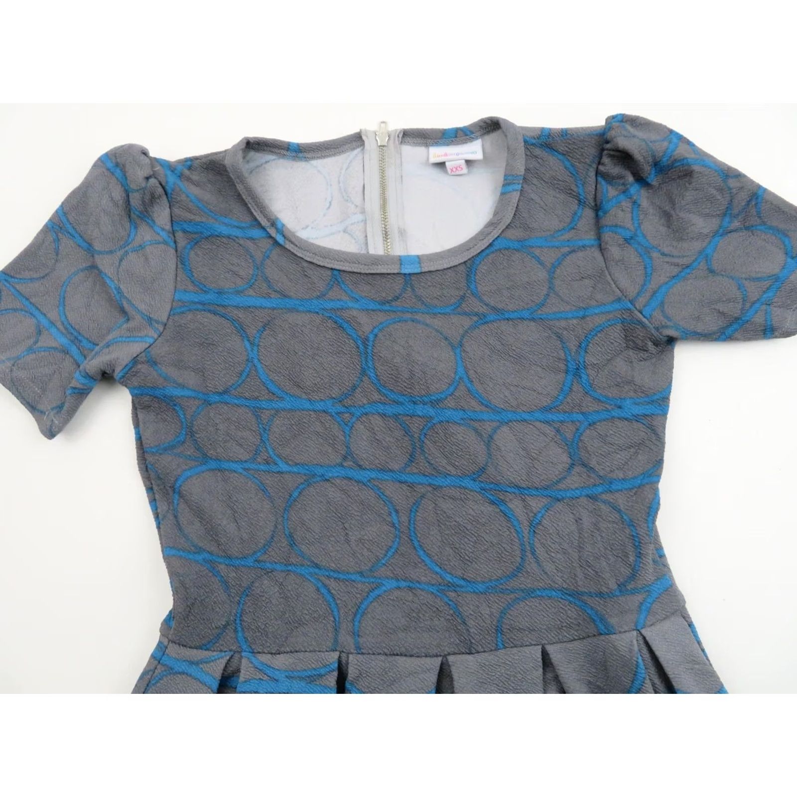 Vintage LULaROE Amelia Dress 2XS Gray Blue Unicorn Circles Fit & Flare Short Sleeve Knee Length Geometric Vintage Pattern Women Size XXS / US 00 / IT 34 - 4 Thumbnail