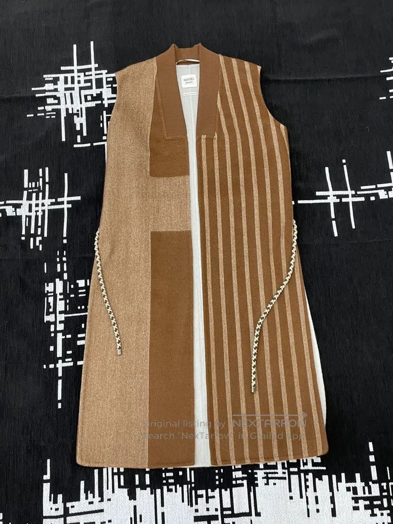 Hermes Oatmeal Long Cashmere Vest Jacket