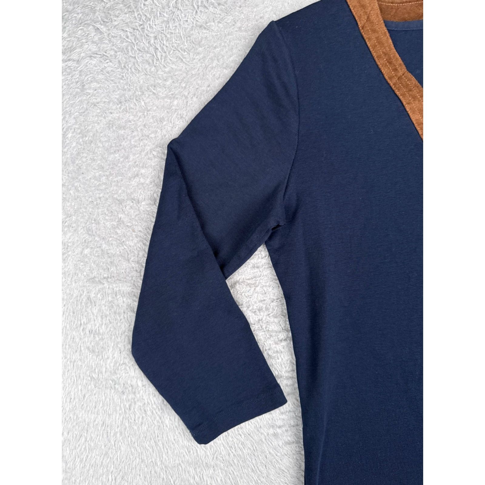 Ralph Lauren Lauren Ralph Lauren Shirt Women Large Blue V-Neck 3/4 Sleeve Cotton Size L / US 10 / IT 46 - 3 Thumbnail