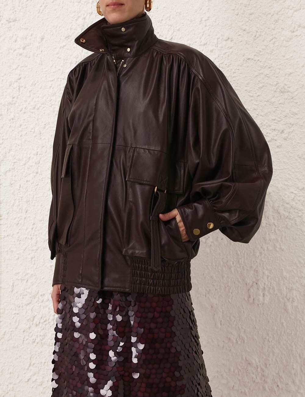 Zimmermann oc11z0725 Illustration Leather Jacket in Brown Size XS / US 0-2 / IT 36-38 - 2 Thumbnail