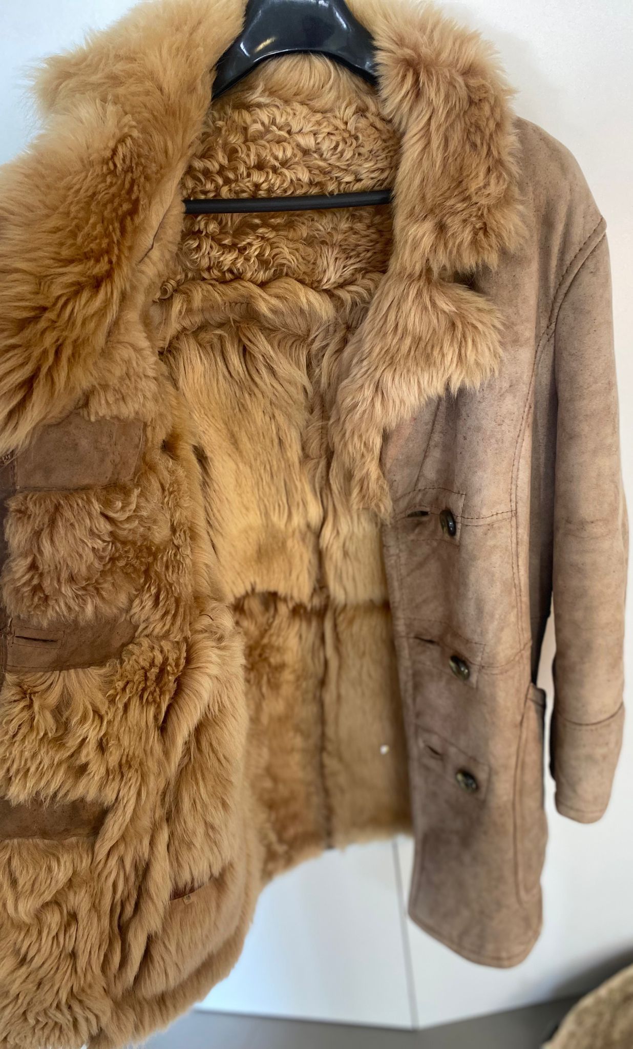 Original Shearling Sheepskin Fur Vintage Coat for Men M/L