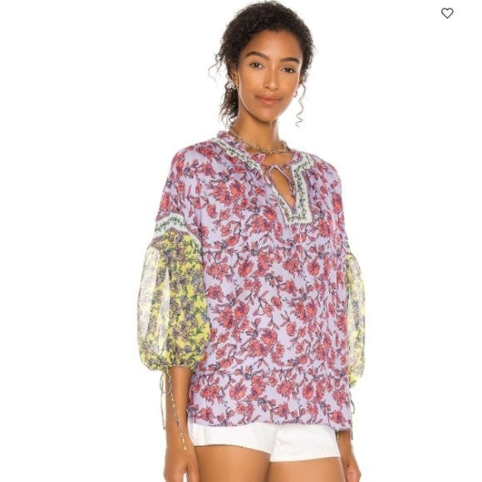 Alice + Olivia *$350 Alice + Olivia Julius Ruffle Blouson Sleeve Top V-Neck Size S / US 4 / IT 40 - 1 Thumbnail