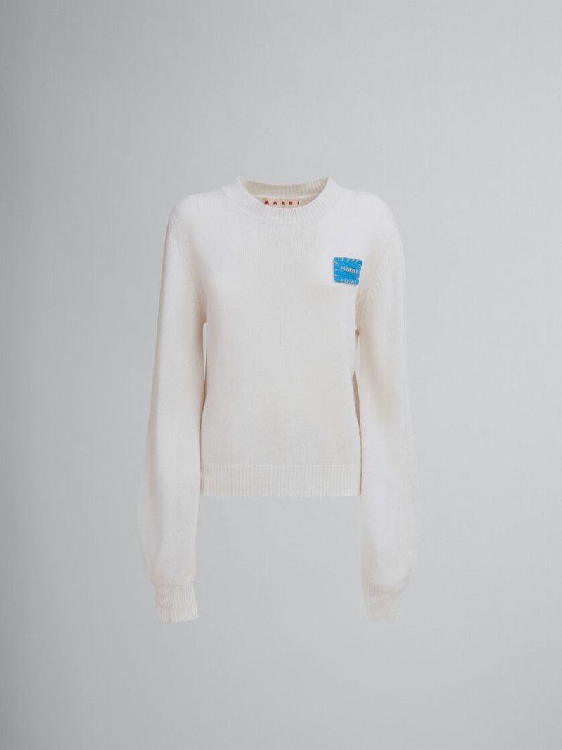 Marni o1w1db11125 Cashmere Sweater With Patch in White Size M / US 6-8 / IT 42-44 - 1 Thumbnail