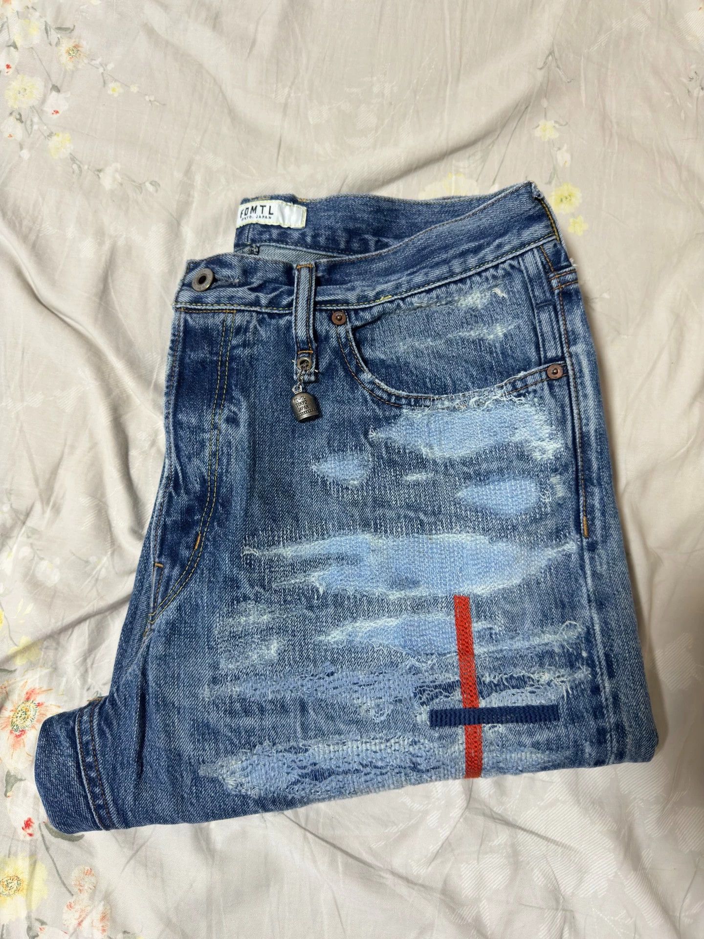 FDMTL fdmtl 23AW OG Red Embroidered Distress Blue Denim L Size US 34 / EU 50 - 9 Thumbnail
