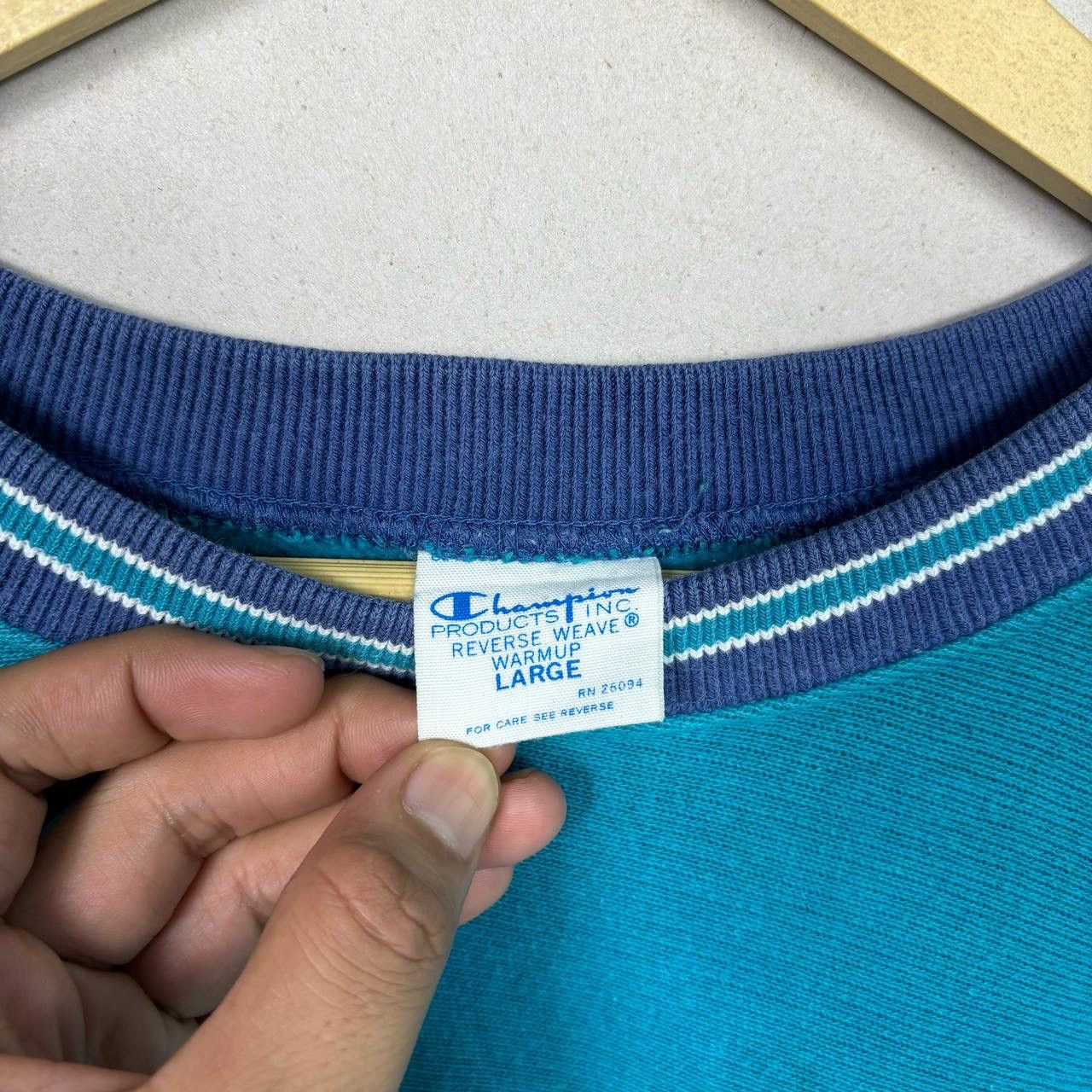 Champion Vtg 90s Champion Reverse Weave Teal Striped Sweatshirt L Size US L / EU 52-54 / 3 - 6 Thumbnail