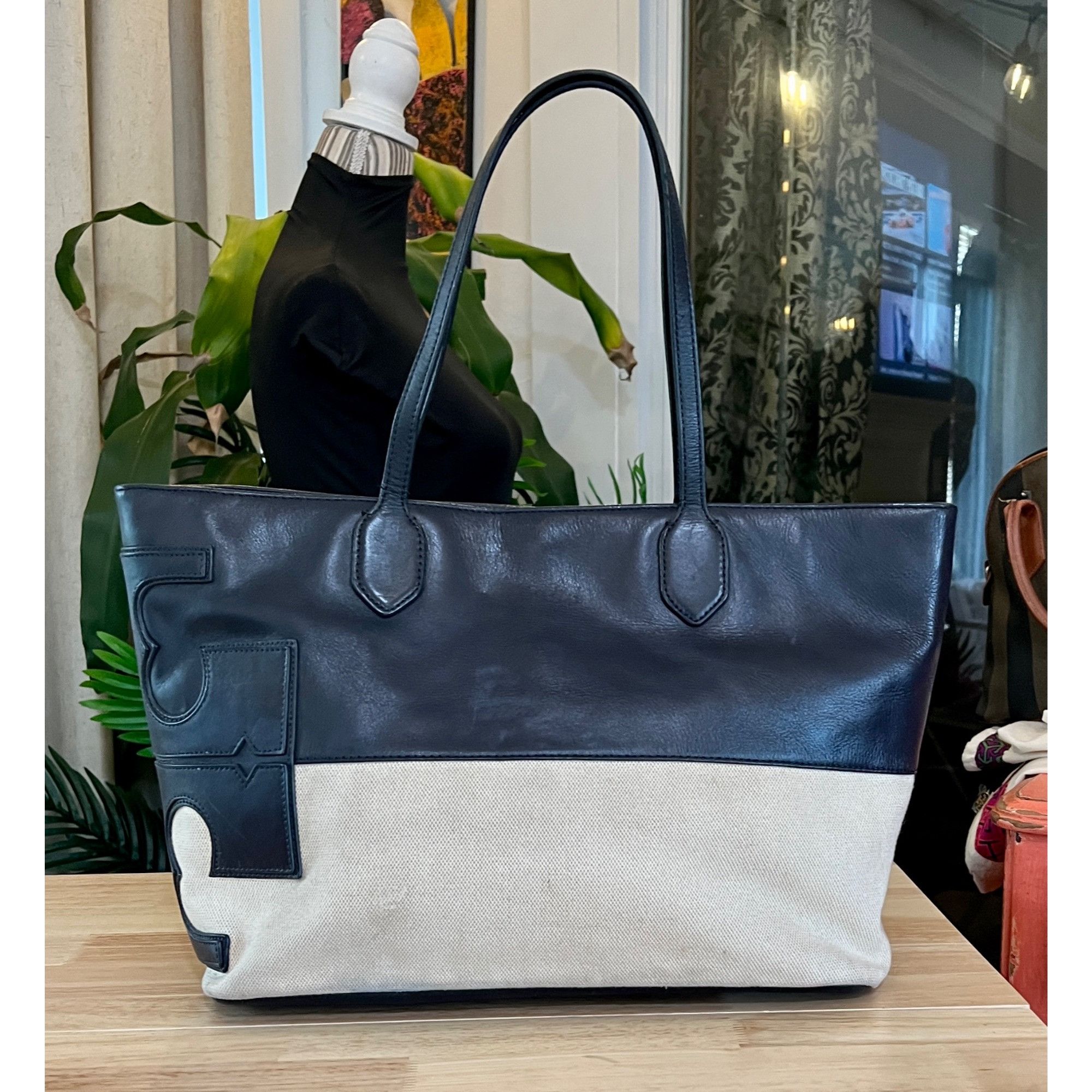 Tory Burch TORY BURCH Blue and Canvas East West Tote Size ONE SIZE - 8 Thumbnail