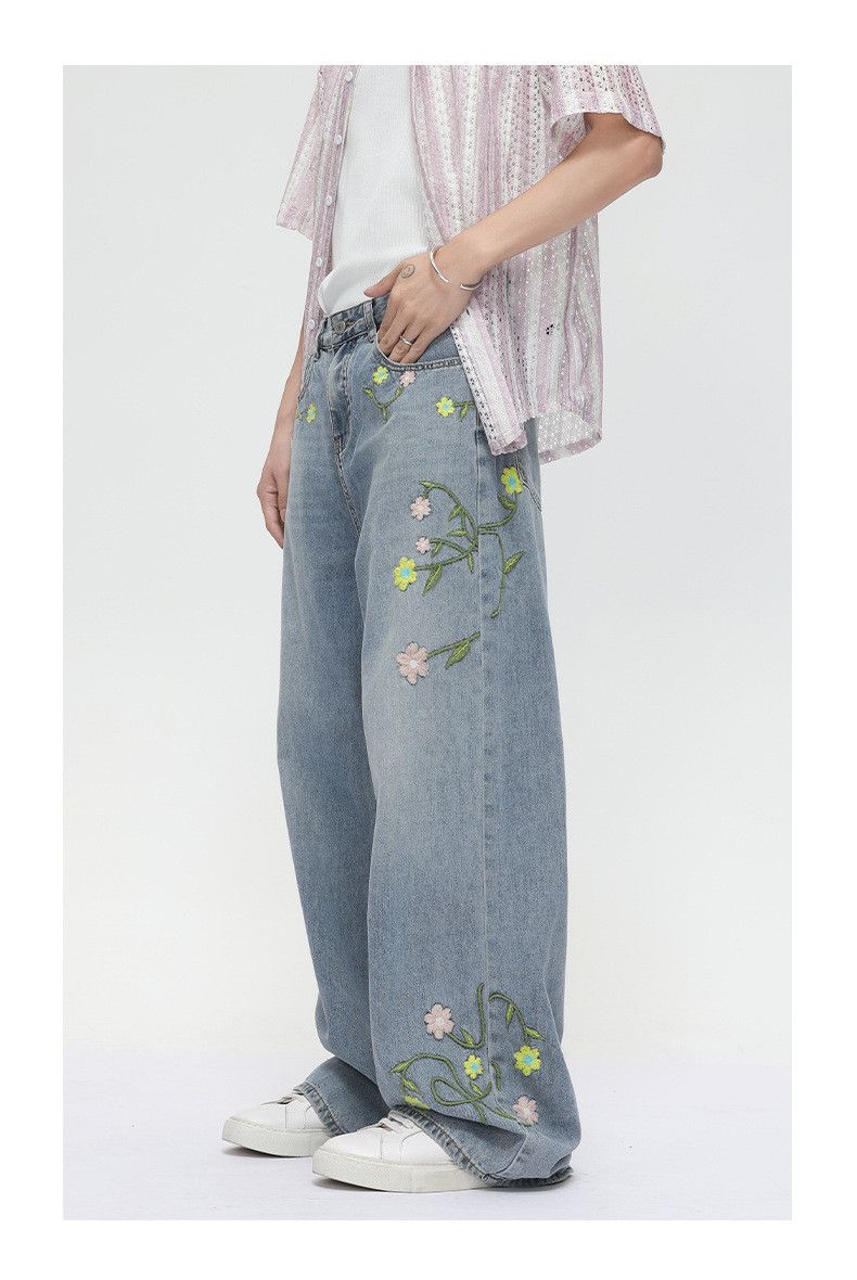Japanese Brand Men's Japanese retro floral embroidered straight jeans Size US 32 / EU 48 - 3 Thumbnail