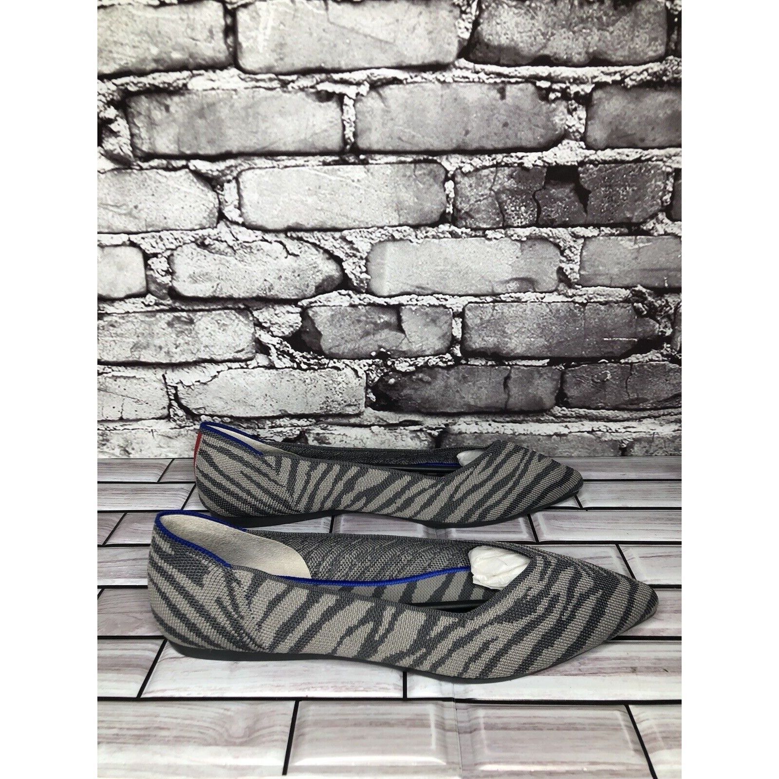 Other Rothy’s The Point Retired Grey Zebra Fabric Stripe Flats Wom Size US 9.5 / IT 39.5 - 12 Thumbnail