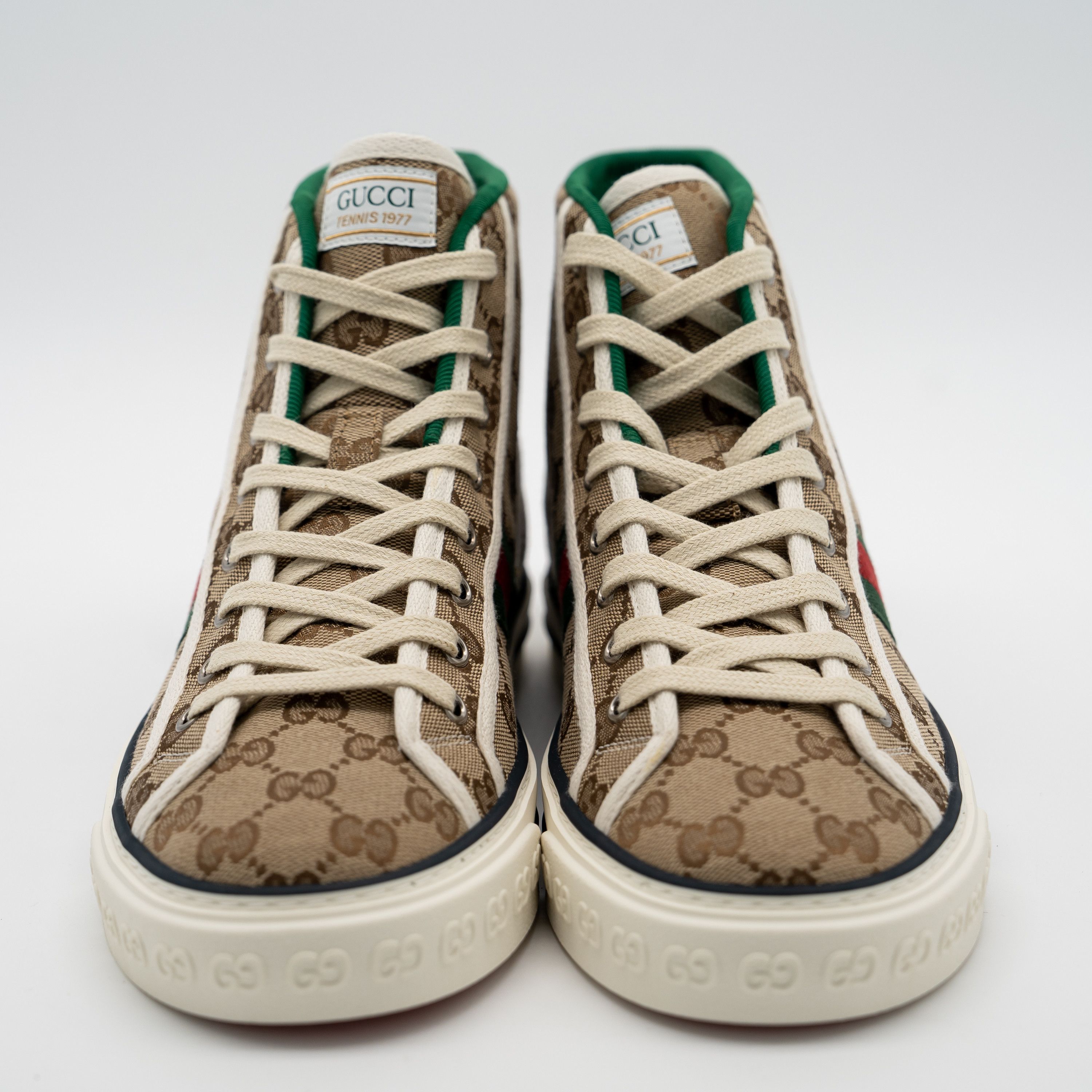 Gucci 42G Gucci GG Canvas Tennis 1977 Beige High Top Sneakers Size US 12 / IT 42 - 2 Thumbnail