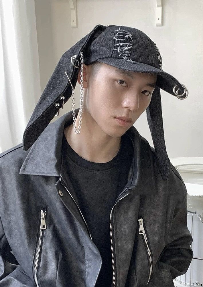 Japanese Brand Avant garde chunky bunny rabbit ear distressed raw denim cap Size ONE SIZE - 8 Thumbnail