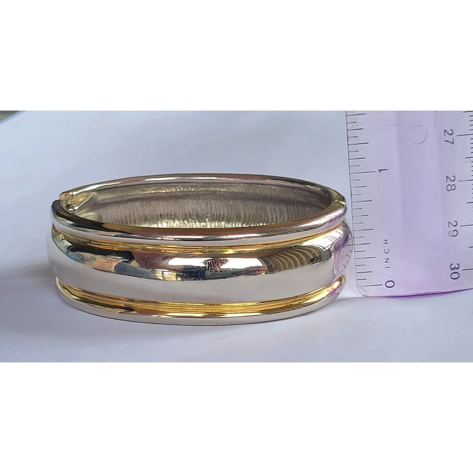 Other Silver Gold 2-Tone Hinged Bangle Wide Bracelet Men Women Size ONE SIZE - 5 Thumbnail