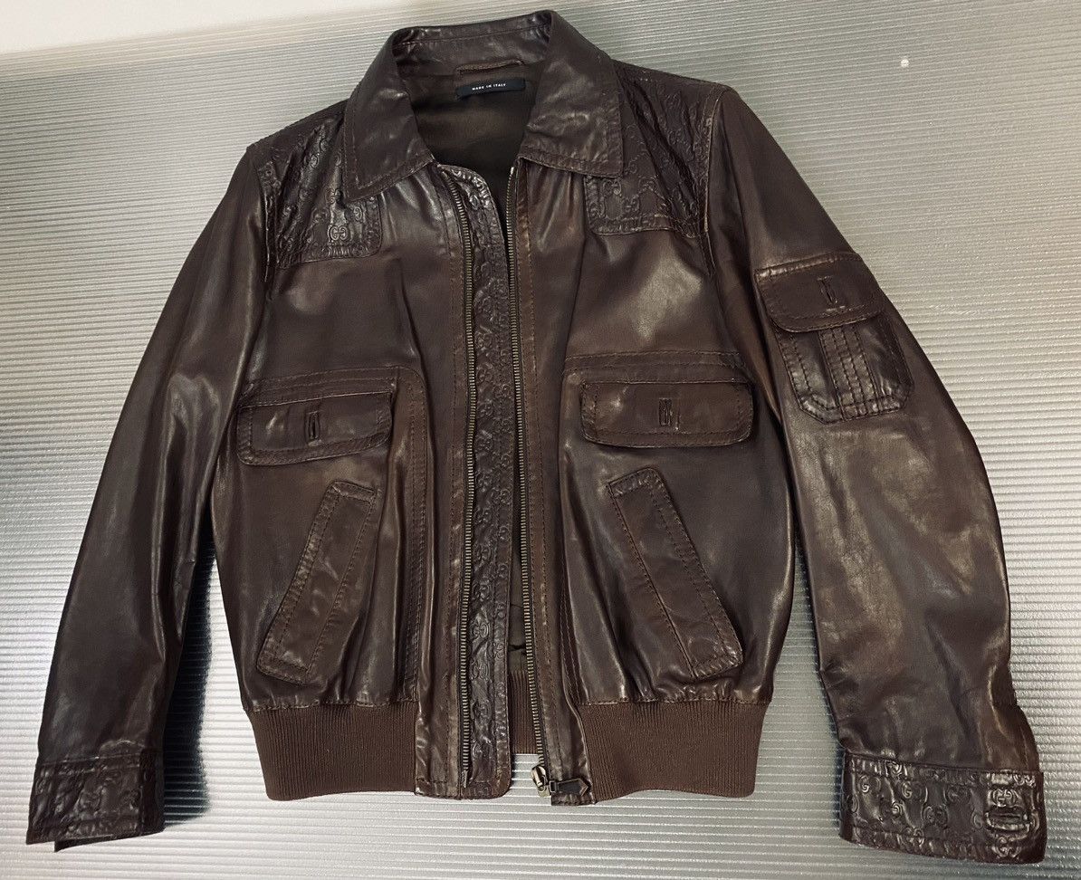 Gucci Gucci x Tom Ford 🇮🇹 Mocha Leather GG Allover Bomber Jacket 52 Size US L / EU 52-54 / 3 - 1 Thumbnail