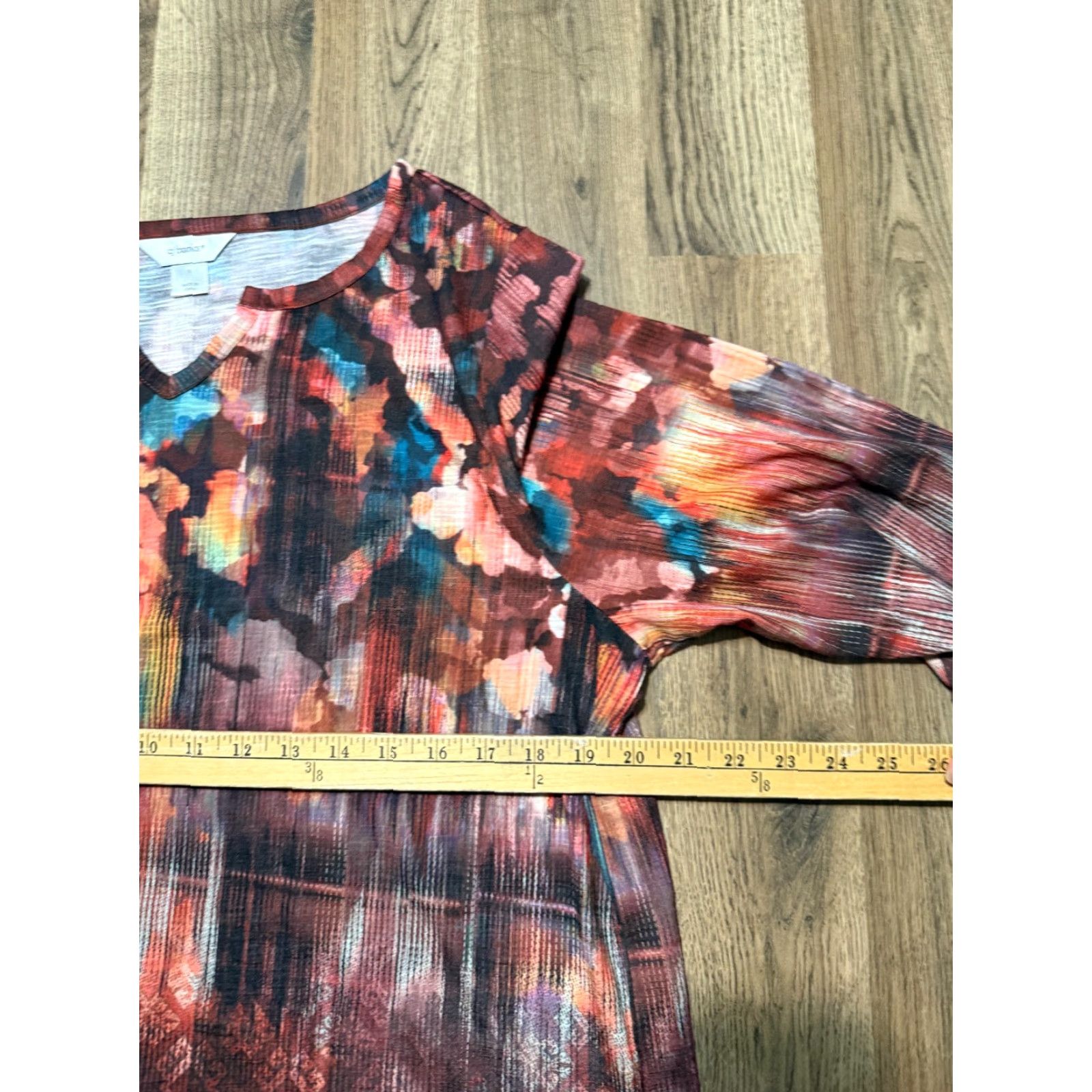 Vintage CJ Banks Shirt Women's 1X V-Neck 3/4 Sleeve T-Shirt Casual Red Orange Blue Black Satin? Size XL / US 12-14 / IT 48-50 - 6 Thumbnail