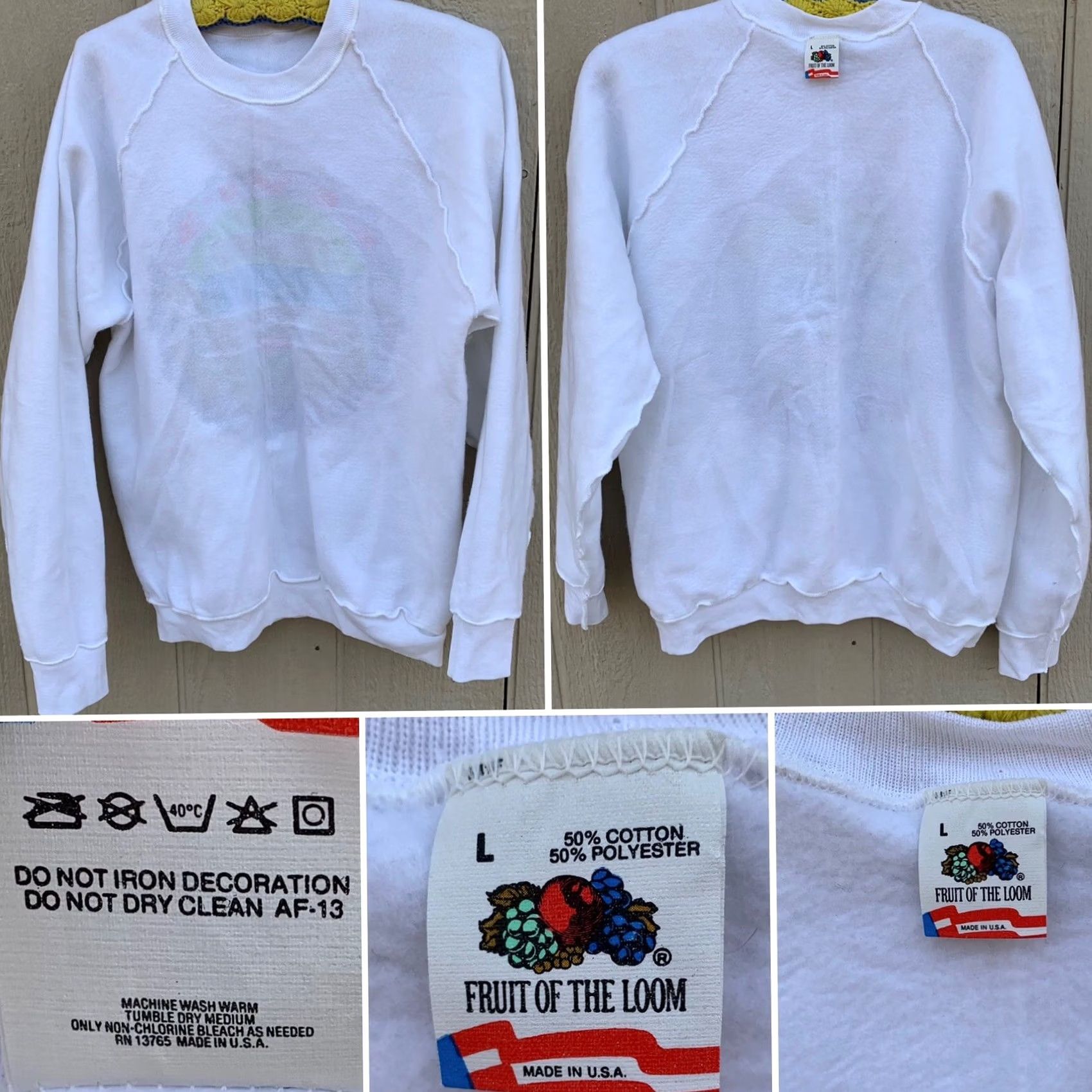 Fruit Of The Loom VINTAGE Fruit of the Loom Sweatshirt L White Cruisin’ In Blue Classics raglan sweatshirt 80s 90s American Cars Chevrolet Retro Men Size US L / EU 52-54 / 3 - 3 Thumbnail