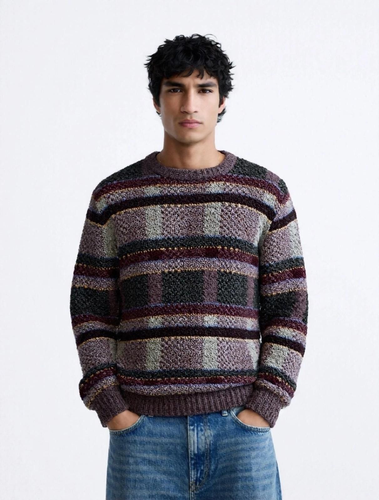 Other Men's 100% wool Vintage Grandpa Sweater Brown Gray Geometric Size US M / EU 48-50 / 2 - 1 Thumbnail