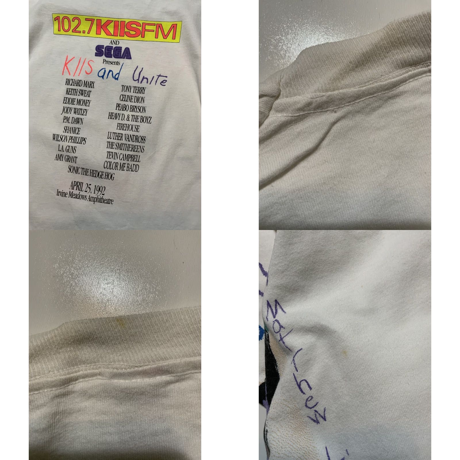 Fruit Of The Loom VINTAGE 1992 KIIS FM Unite Concert T-Shirt Heavy D Luther Vandross LG White Size US L / EU 52-54 / 3 - 9 Thumbnail