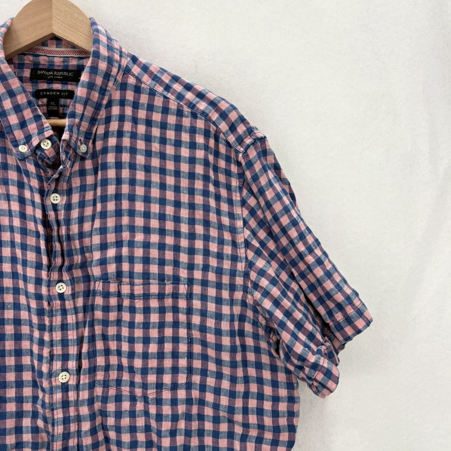 Banana Republic Banana Republic Shirt Mens XL Pink Check Short Sleeve Button-Up Linen Casual Preppy Spring Summer Brushed Button-Down Collared Fit Regular Vintage No Size US XL / EU 56 / 4 - 2 Thumbnail