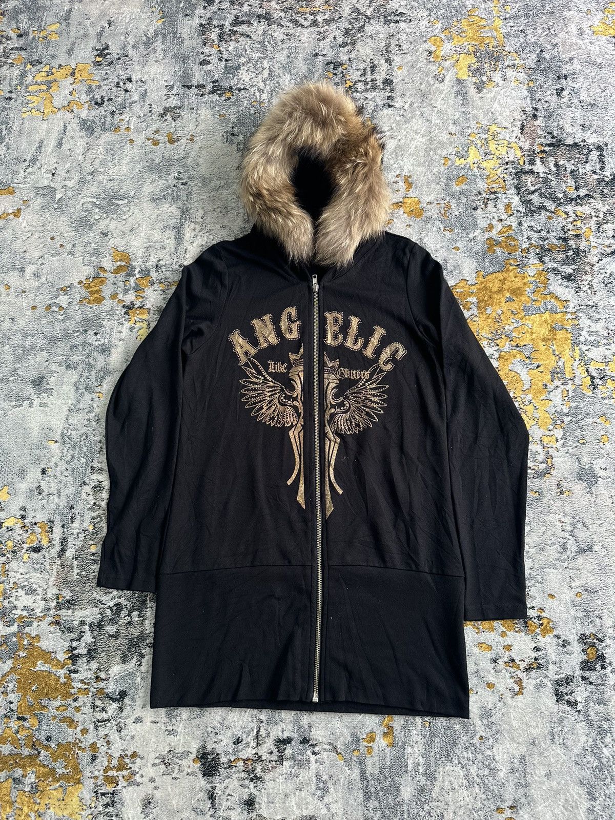 LGB STYLE RICH TRIBAL FUR ZIPPER HOODIE ANGELIC CROSS
