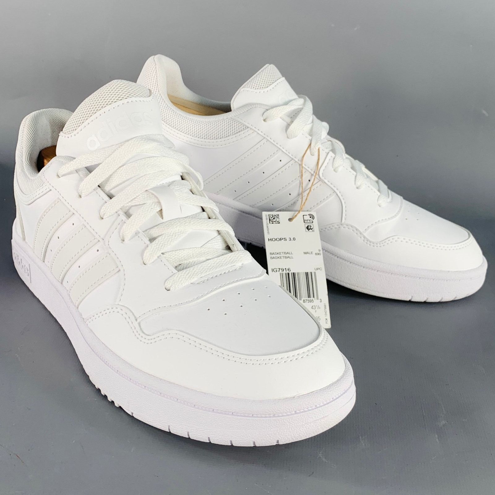 ADIDAS Size 9.5 White Leather Lace-Up Sneakers