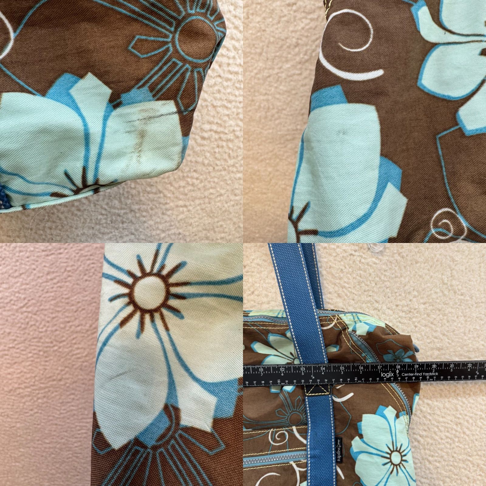 Vintage VINTAGE Kipling Tote Bag Nylon Brown Blue Hibiscus Floral Tropical Women Tote Bag Brown Nylon Floral Tropical Womens Size ONE SIZE - 9 Thumbnail