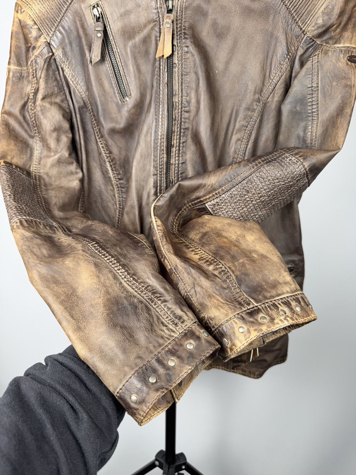 Genuine Leather Vintage 00s Brown Leather Moto Biker Jacket Distressed Style Size US S / EU 44-46 / 1 - 6 Thumbnail