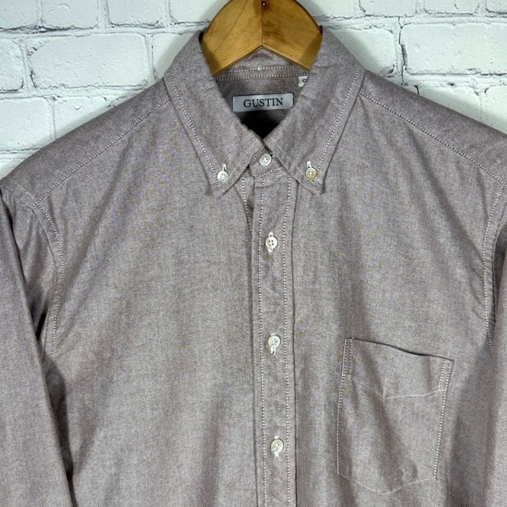Gustin Gustin Shirt Mens Medium Chambray Cotton Made in USA Button-Up Red Long Sleeve Collared Button-Down Catrediction Size US M / EU 48-50 / 2 - 2 Thumbnail