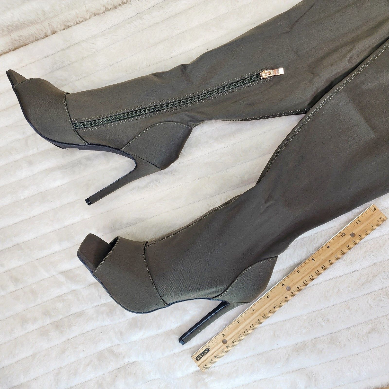 Other Vicky Olive Army Green Open Square Toe Stretch Thigh High He Size US 7.5 / IT 37.5 - 8 Thumbnail