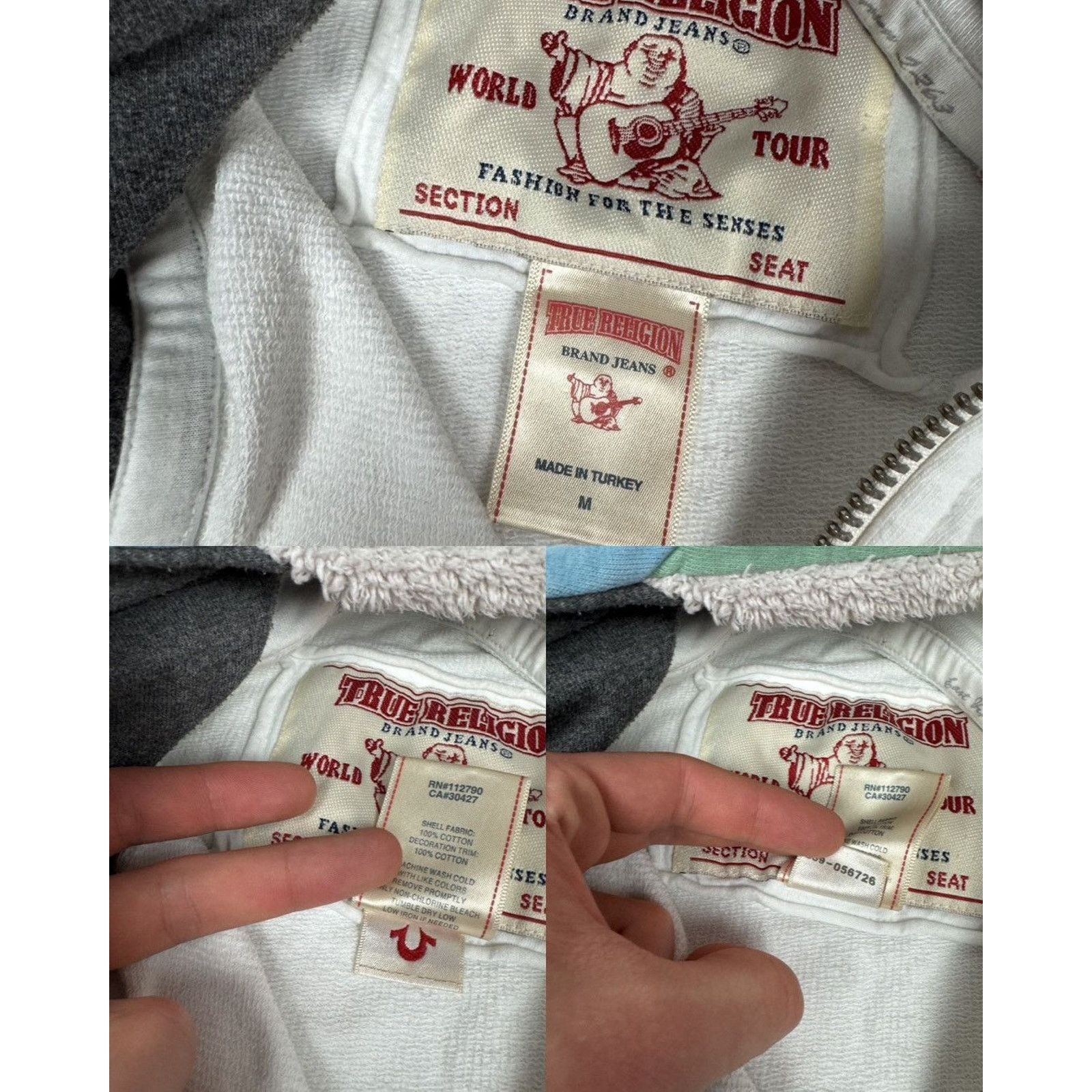 True Religion × Vintage True Religion Women's White Cotton Full Zip Hoodie Medium Size M / US 6-8 / IT 42-44 - 2 Thumbnail