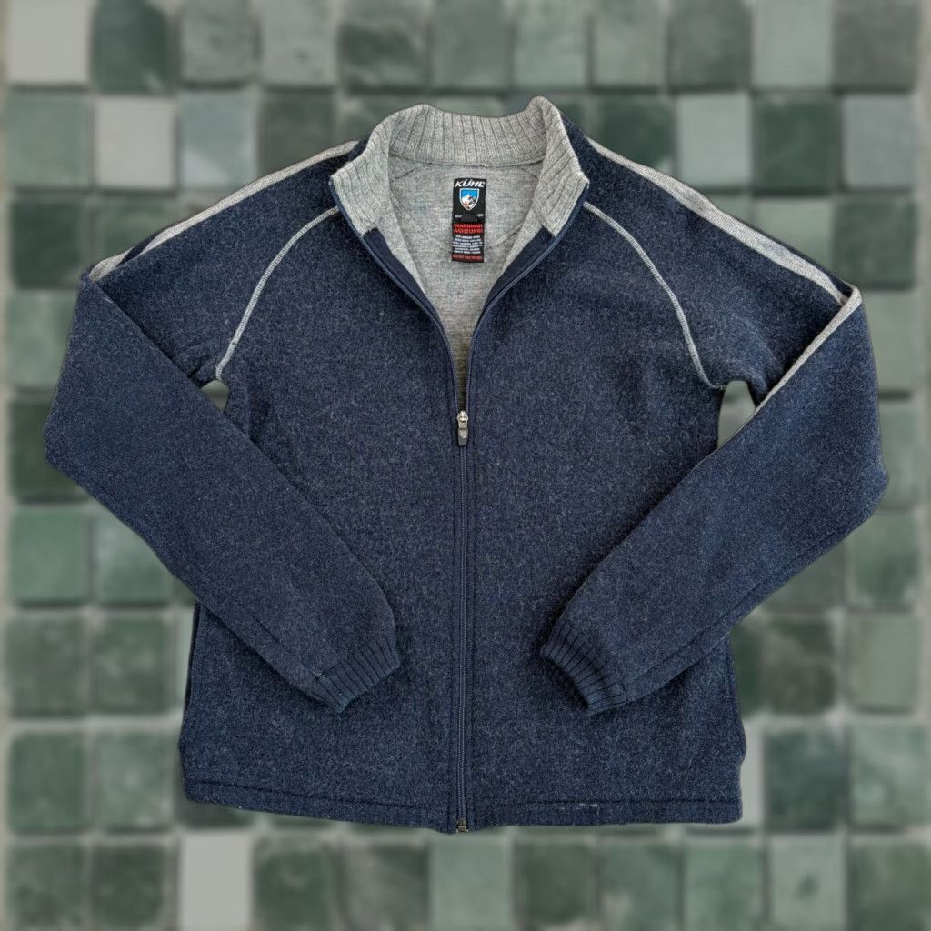 Vintage Kühl Stuttgart Sweater Jacket Men Small Blue 100% Merino Wool Full Zip Wool Jacket Casual Workwear Fall Winter Spring Mens Size US S / EU 44-46 / 1 - 1 Thumbnail