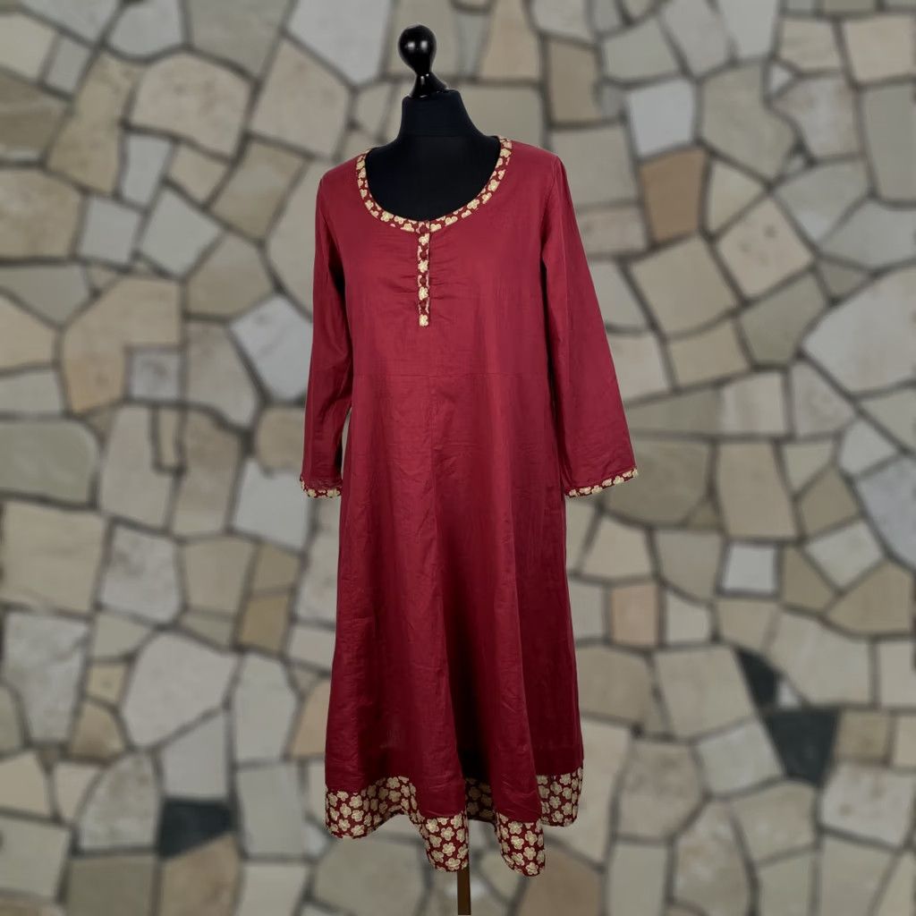 Vintage Gudrun Sjoden Women's Midi Dress XXL Red Cotton A-Line Boho Scandinavian Size XXL / US 16-18 / IT 52-54 - 1 Thumbnail