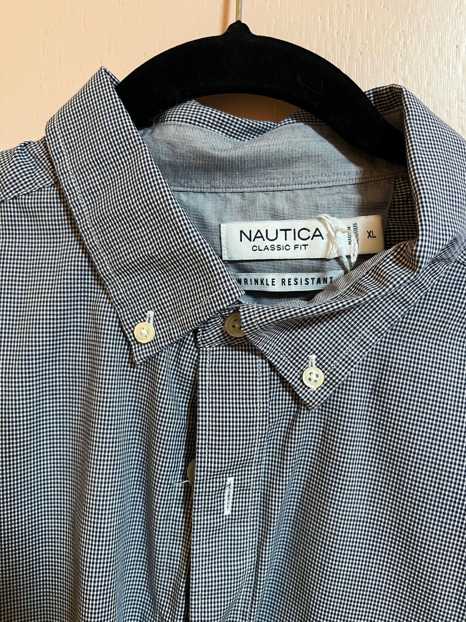 Nautica White and Navy Long Sleeved Checked Button Up Size US XL / EU 56 / 4 - 1 Thumbnail