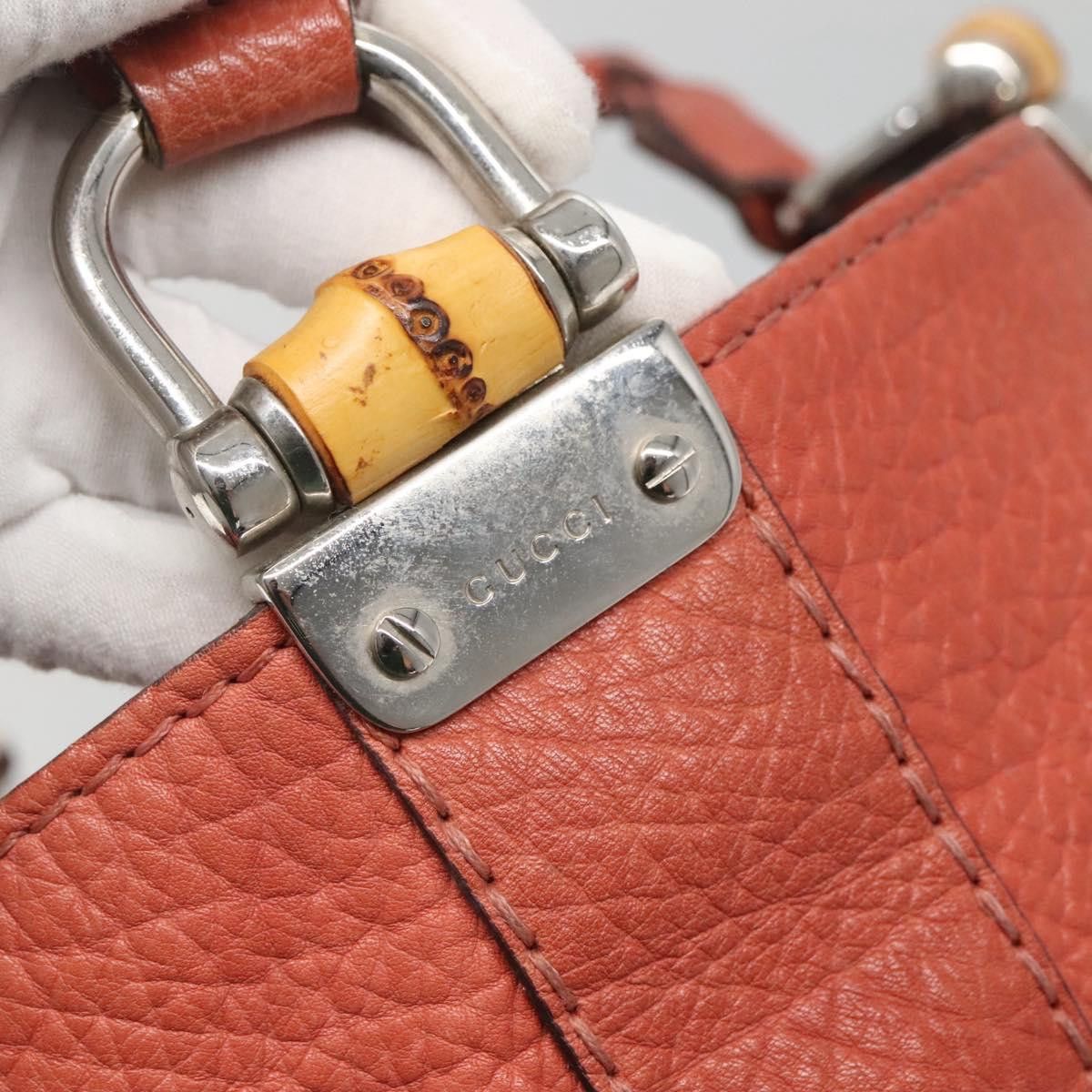 Gucci GUCCI Bamboo Tote Bag Leather Red Silver Size ONE SIZE - 14 Thumbnail