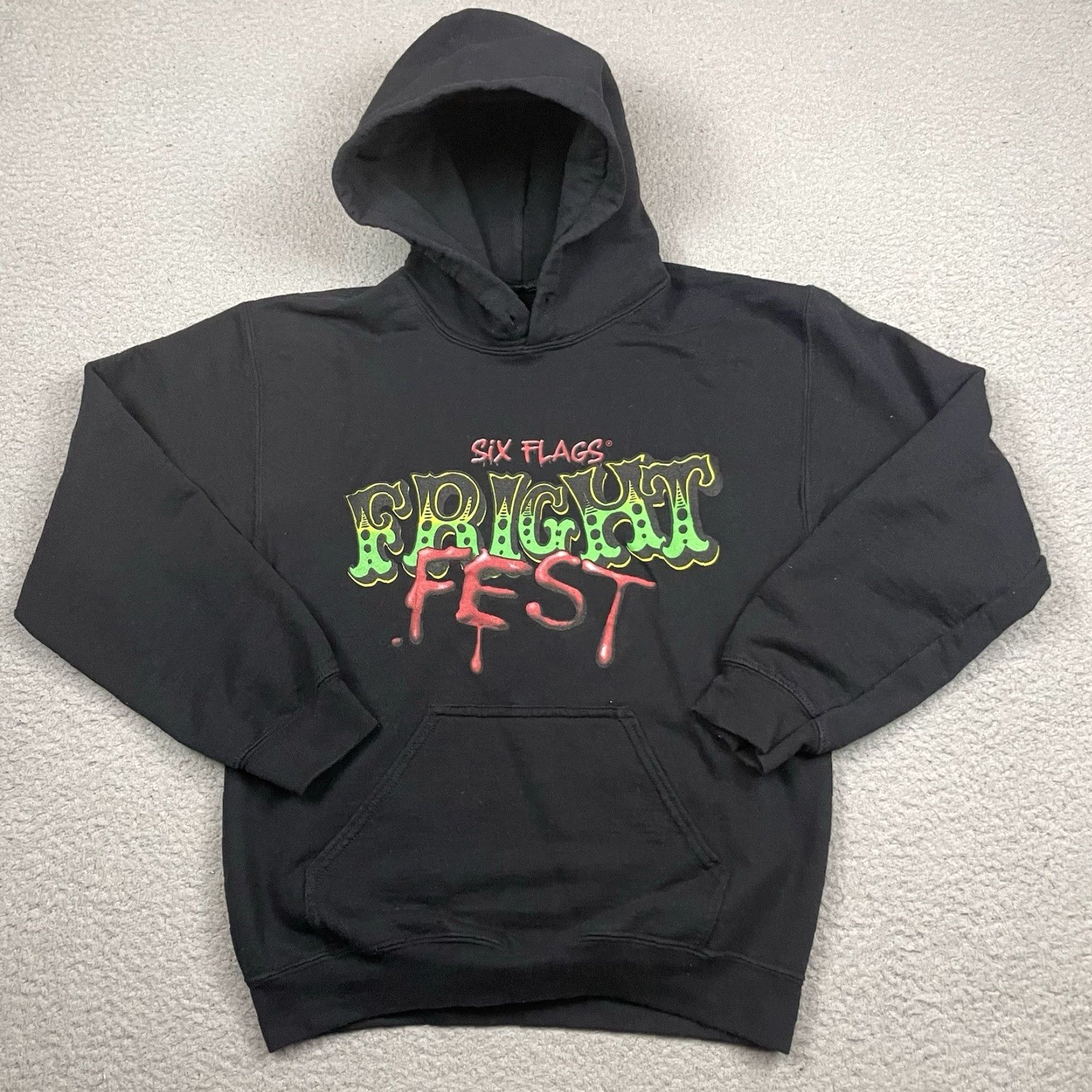Vintage Six Flags Hoodie Adult Small Black Fright Fest Clowns Halloween Haunted S Shirt? Size US S / EU 44-46 / 1 - 4 Thumbnail