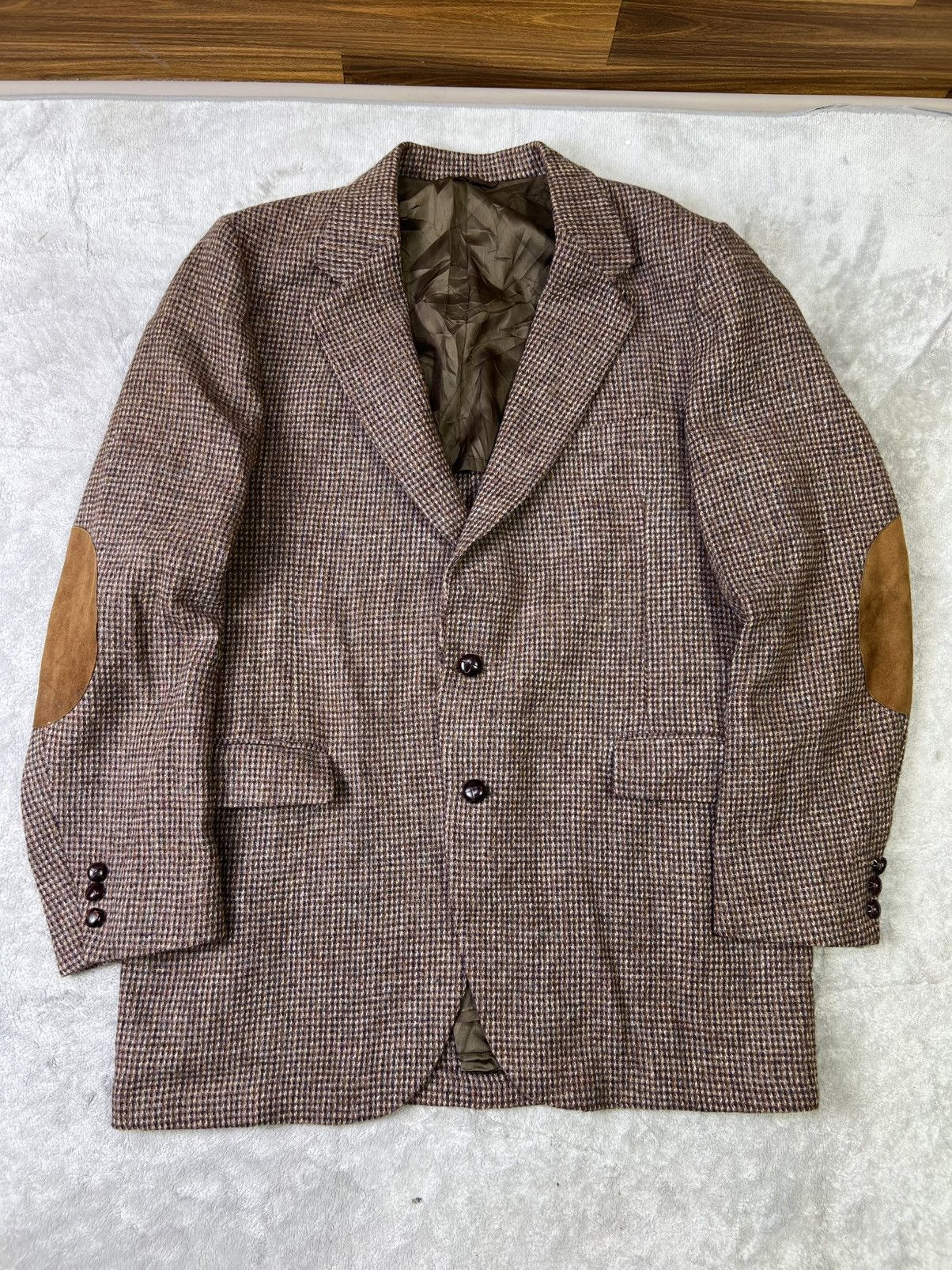 Harris Tweed Harris Tweed Stafford Blazer Brown Houndstooth Elbow Patch Size 46R - 1 Thumbnail