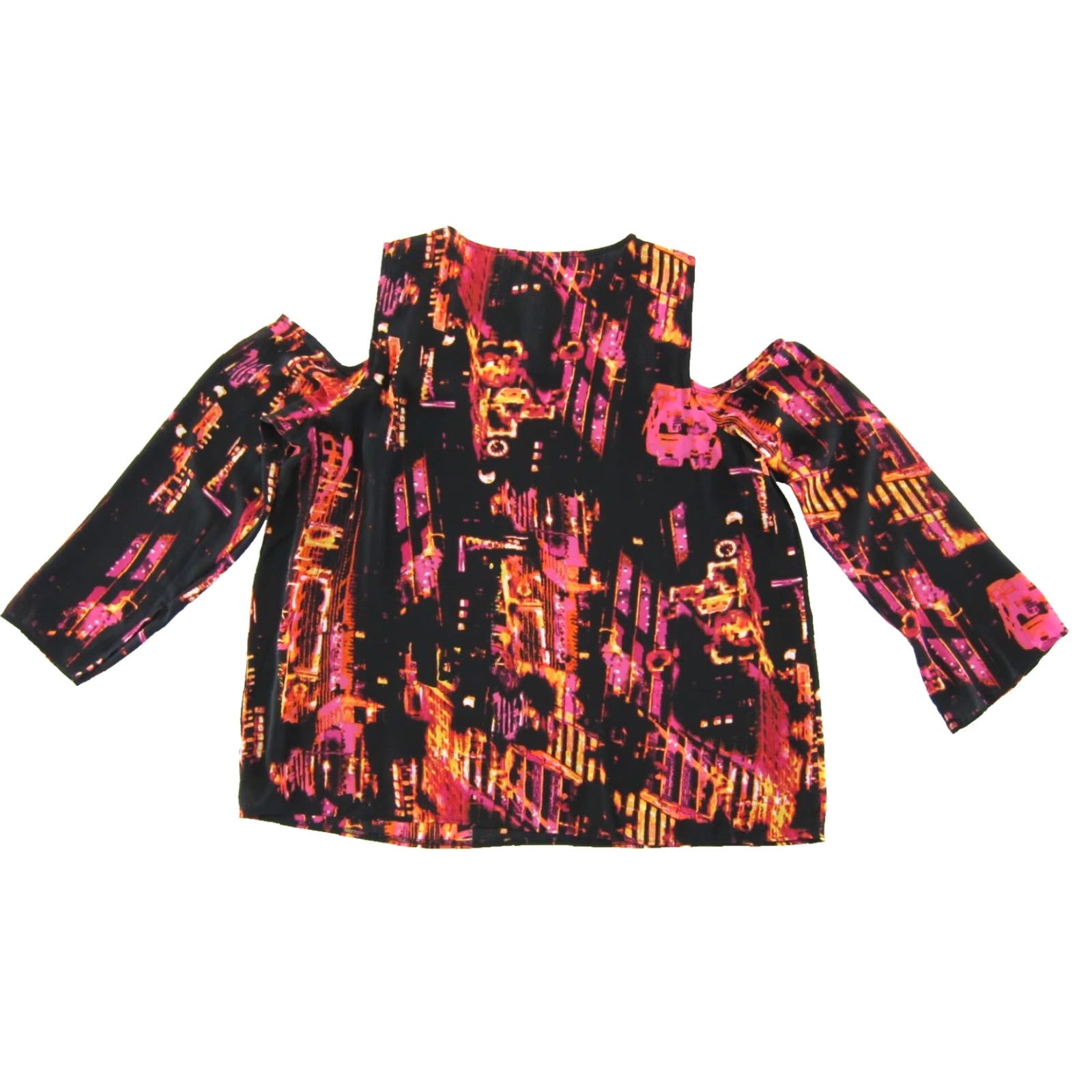 Vintage Bold Elements Blouse XL Pink Abstract Open Peep Shoulder Geometric Pattern Long Sleeve Round Neck Pullover Polyester Women Tunic Blouse XL Pink Size XL / US 12-14 / IT 48-50 - 2 Thumbnail