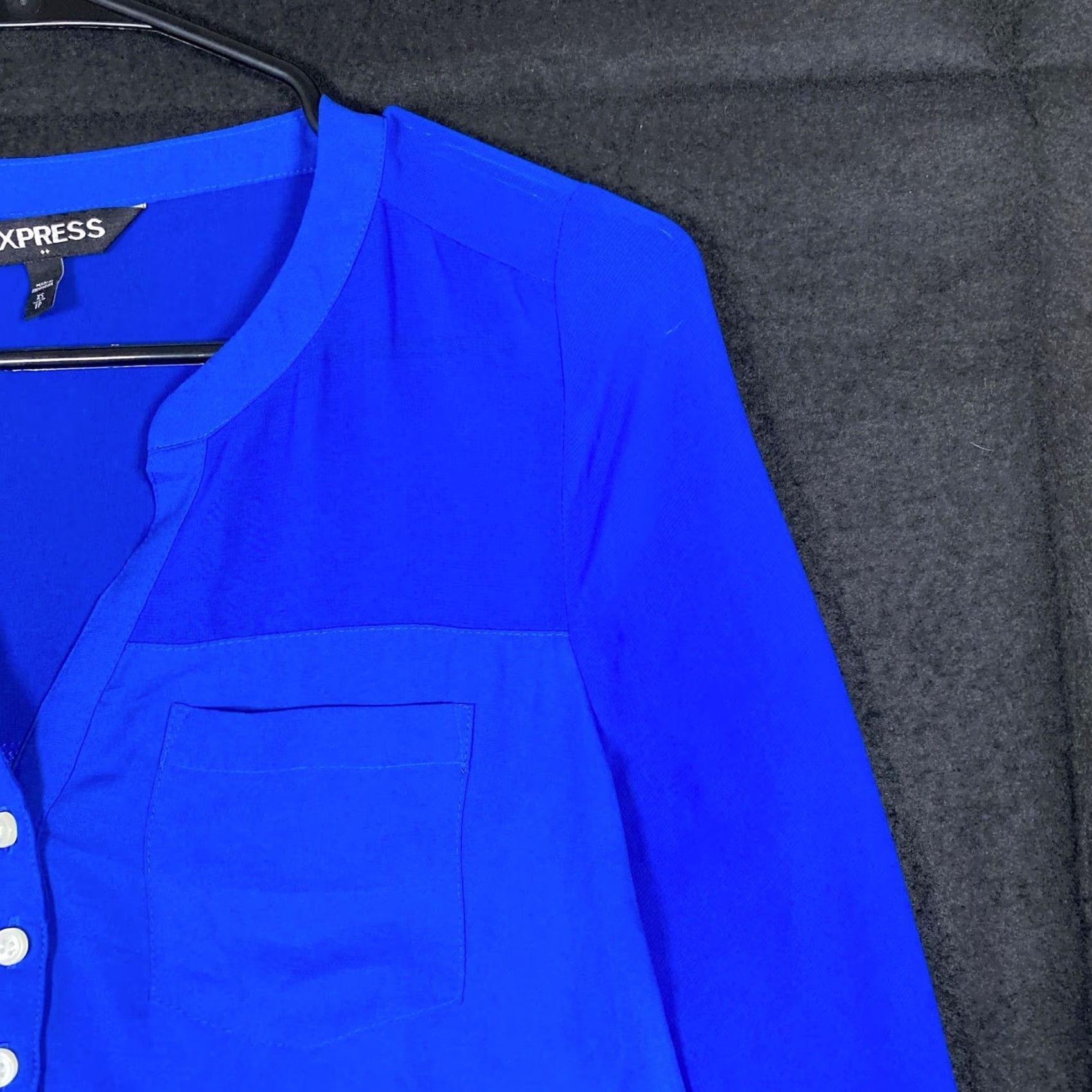Express Express Blouse Women XS V-Neck Button Roll Tab Sleeve Sheer Blue Comfort Lightweight Casual Workwear Size XS / US 0-2 / IT 36-38 - 5 Thumbnail