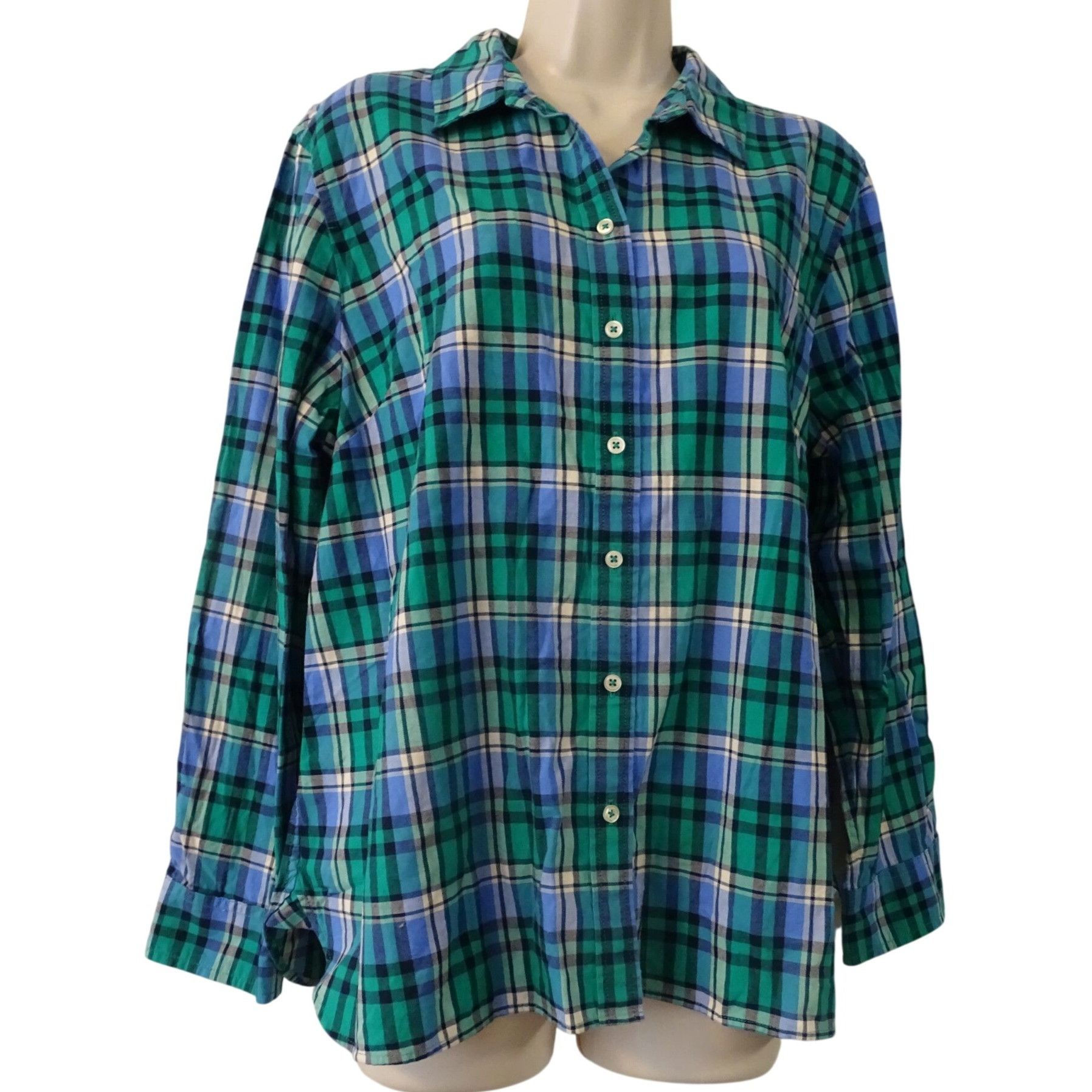 Talbots Talbots Women Green Plaid Button Up Shirt Petite Size XLP Size XL / US 12-14 / IT 48-50 - 2 Thumbnail