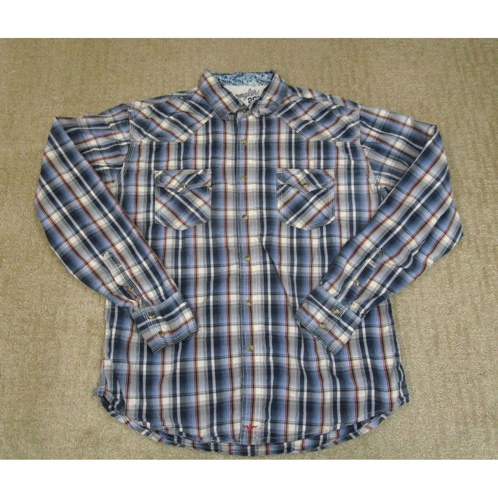 Wrangler Wrangler 20X Shirt Men Large Blue Plaid Pearl Snap Western Long Sleeve Button-Up Size US L / EU 52-54 / 3 - 2 Thumbnail