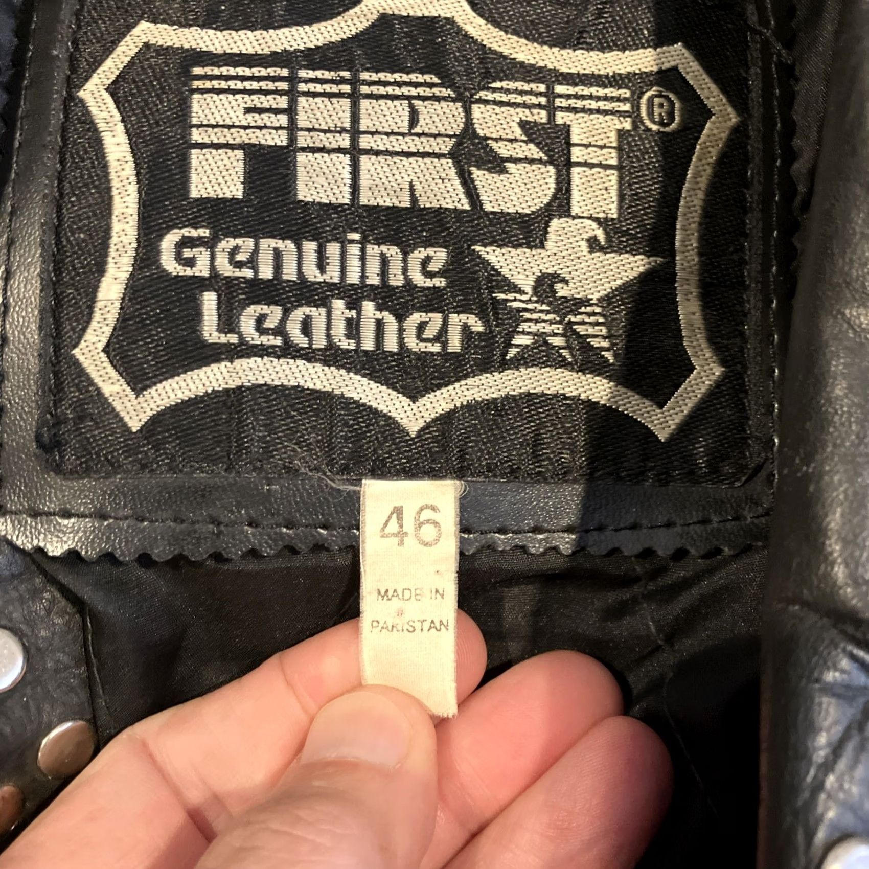 Vintage VINTAGE First Genuine Leather Studded Motorcycle Jacket Men 46 Black Zipper Biker 90s Mens Regular Leather Jacket Size US S / EU 44-46 / 1 - 2 Thumbnail