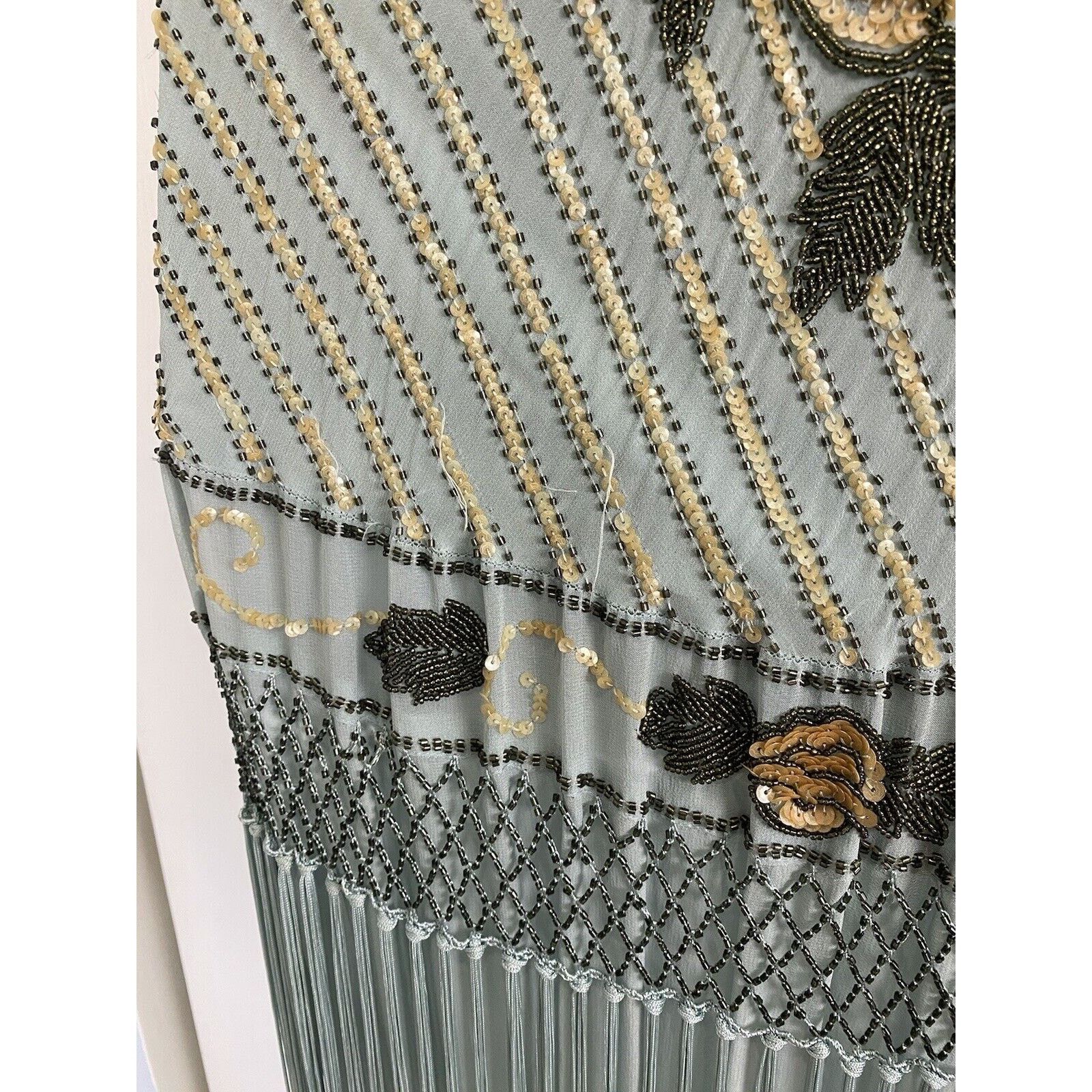 Other Cache Silk Beaded Fringe Floral Sequins Dress 10 Y2K Blue Size L / US 10 / IT 46 - 8 Thumbnail