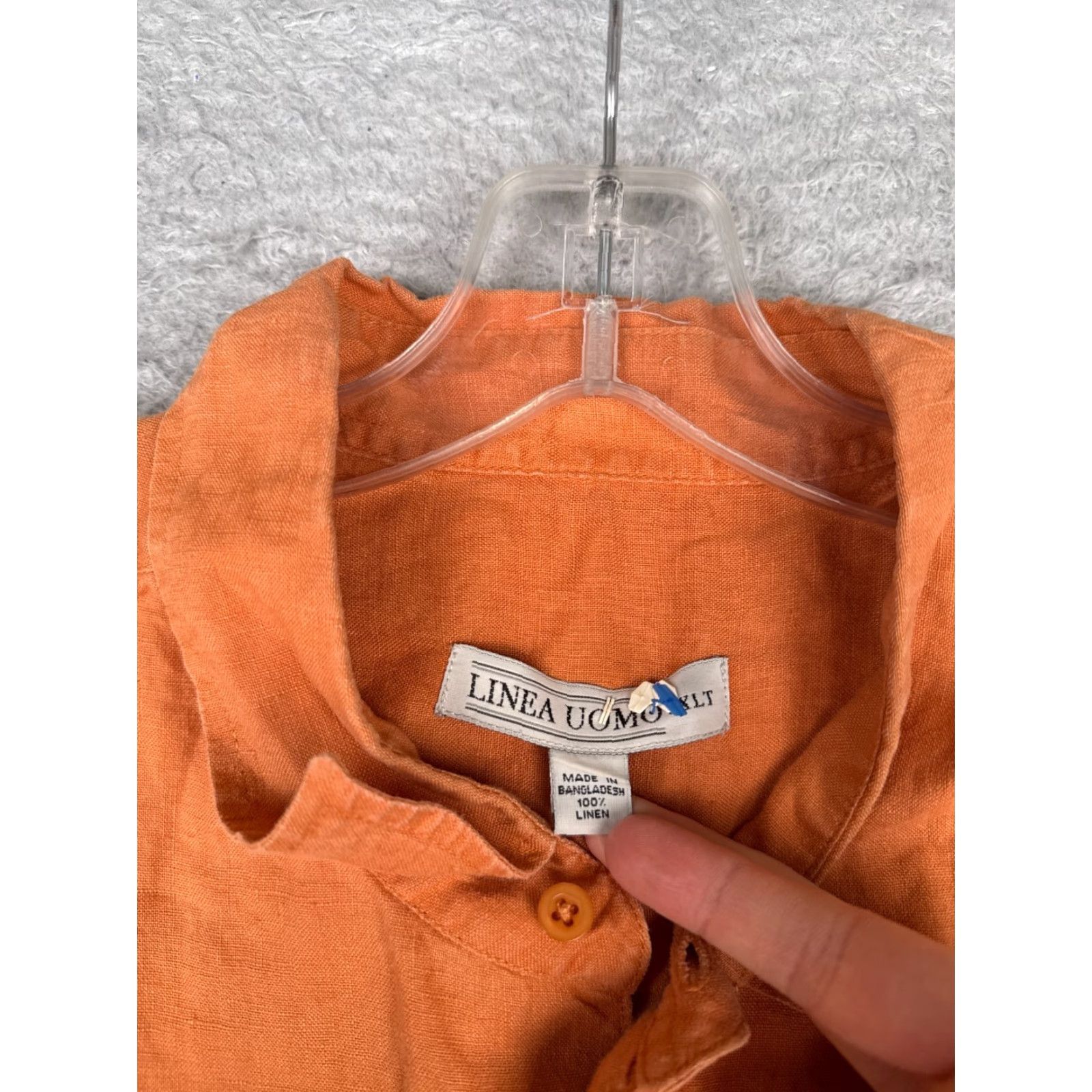 Vintage Linea Uomo Shirt Men XL Big & Tall Orange 100% Linen Hawaiian Button Up Short Sleeve Crew Neck? Size US XL / EU 56 / 4 - 7 Thumbnail