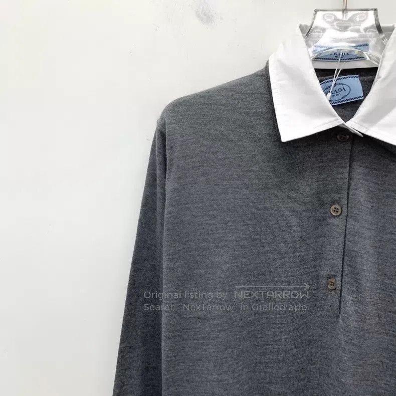 Prada Prada 23 gray wool lapel single-breasted long-sleeved knit Size XS / US 0-2 / IT 36-38 - 3 Thumbnail