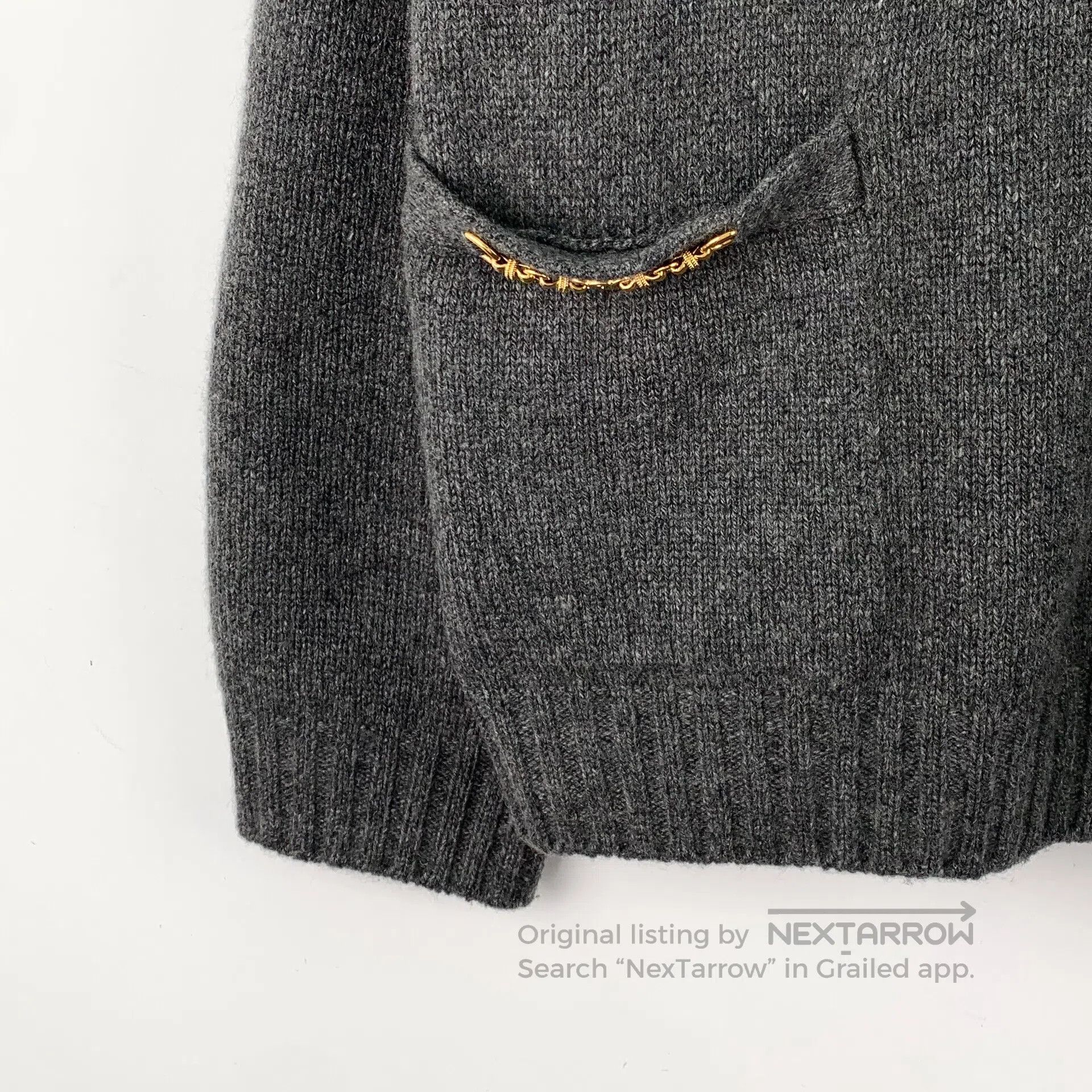 Celine CELINE Dark gray pocket chain design cashmere V-neck long- Size US M / EU 48-50 / 2 - 4 Thumbnail