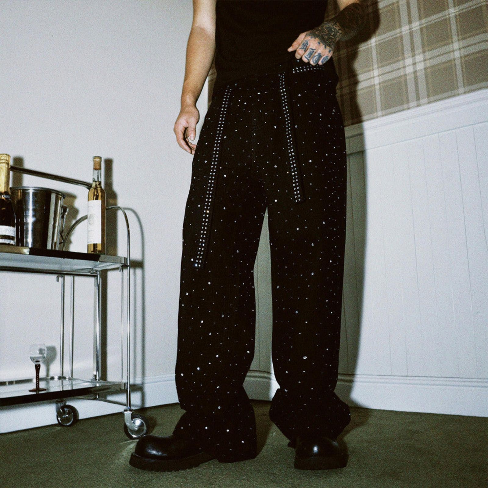 Japanese Brand Rhinestone Detail Wide Leg Pants Size US 32 / EU 48 - 5 Thumbnail